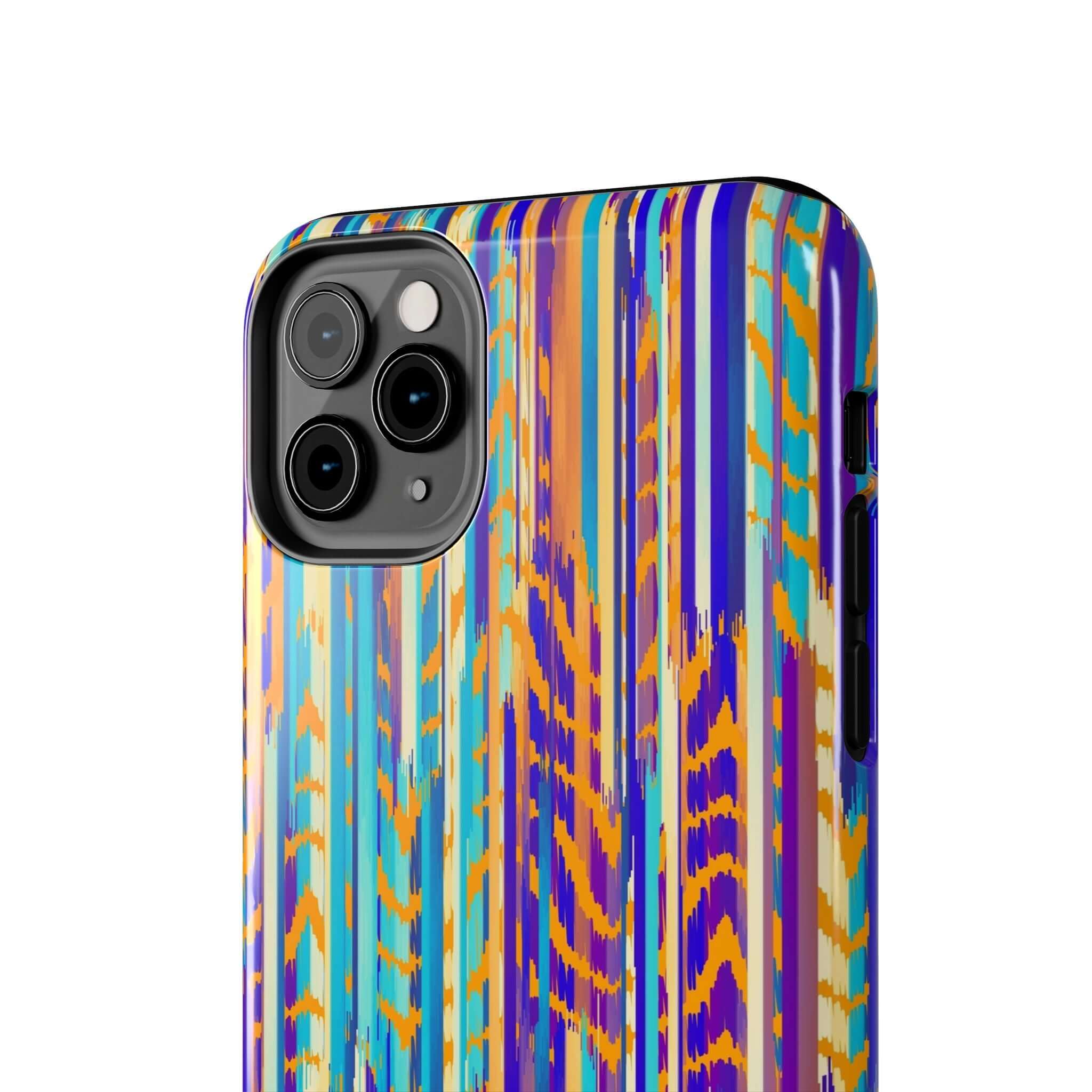 Colorful iPhone Case with abstract tie dye pattern, Trippy Weaver design, cute protection for your phone, unique handmade accessory.