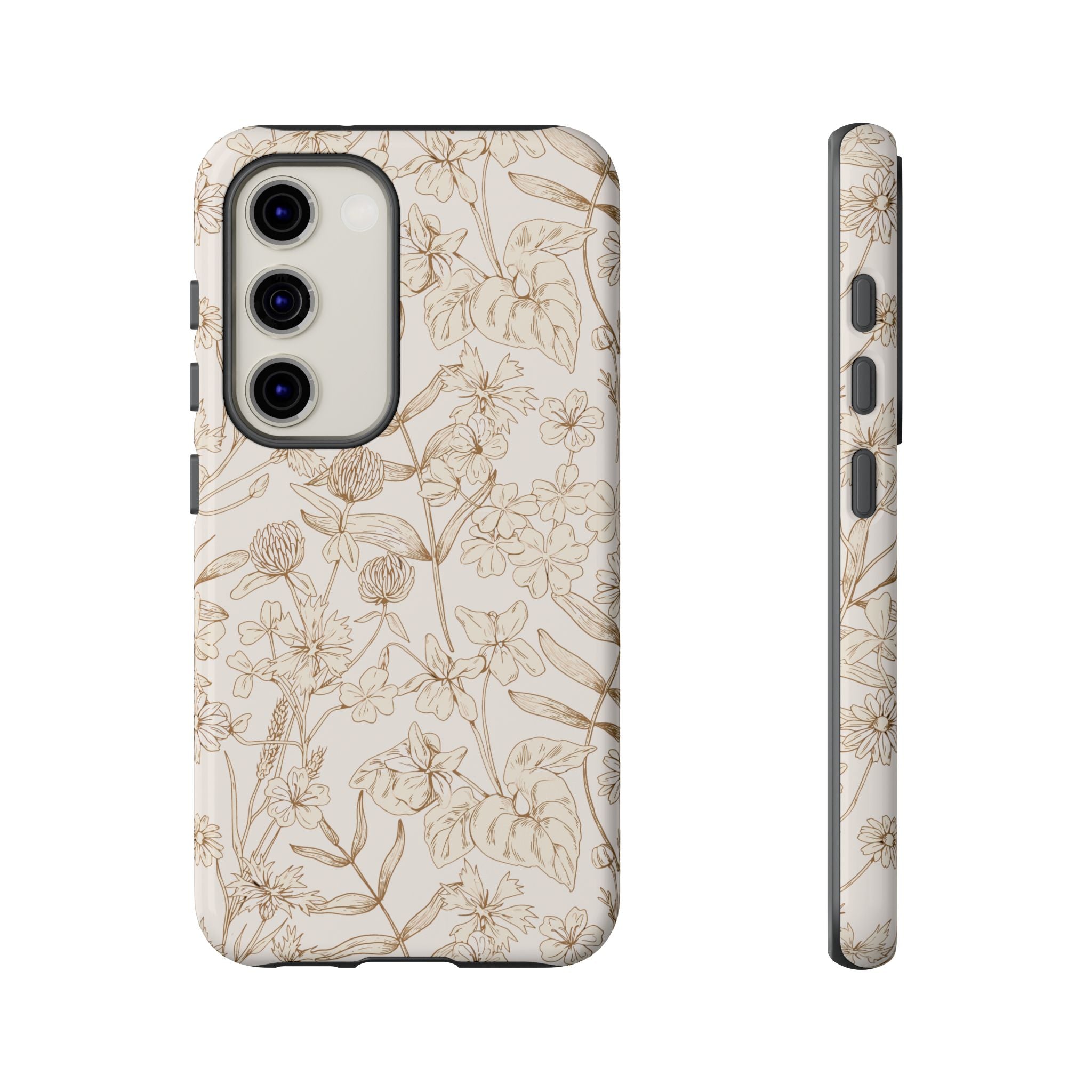 Beige Thyme Tan Garden Case for Samsung with floral design, cute phone case for iPhone 16, versatile beige and tan colors