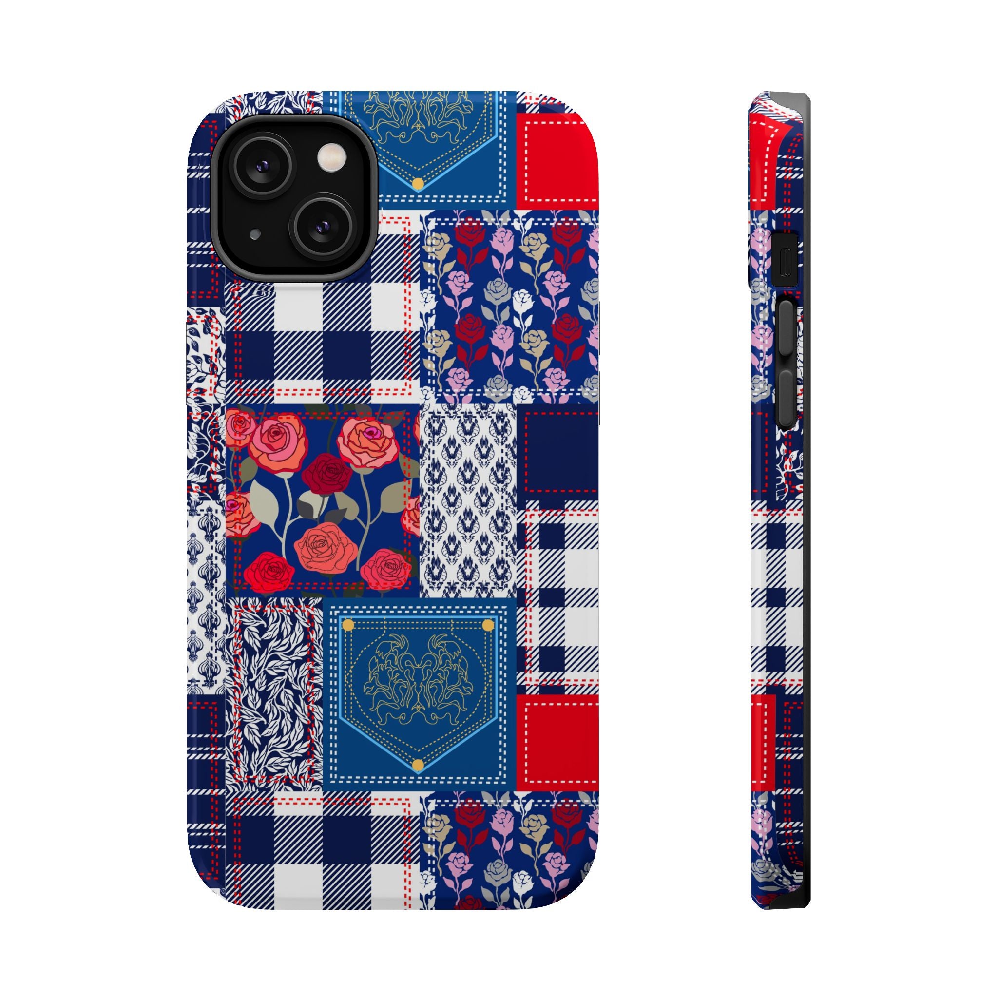 Crimson Bloom | Blue Patchwork Case