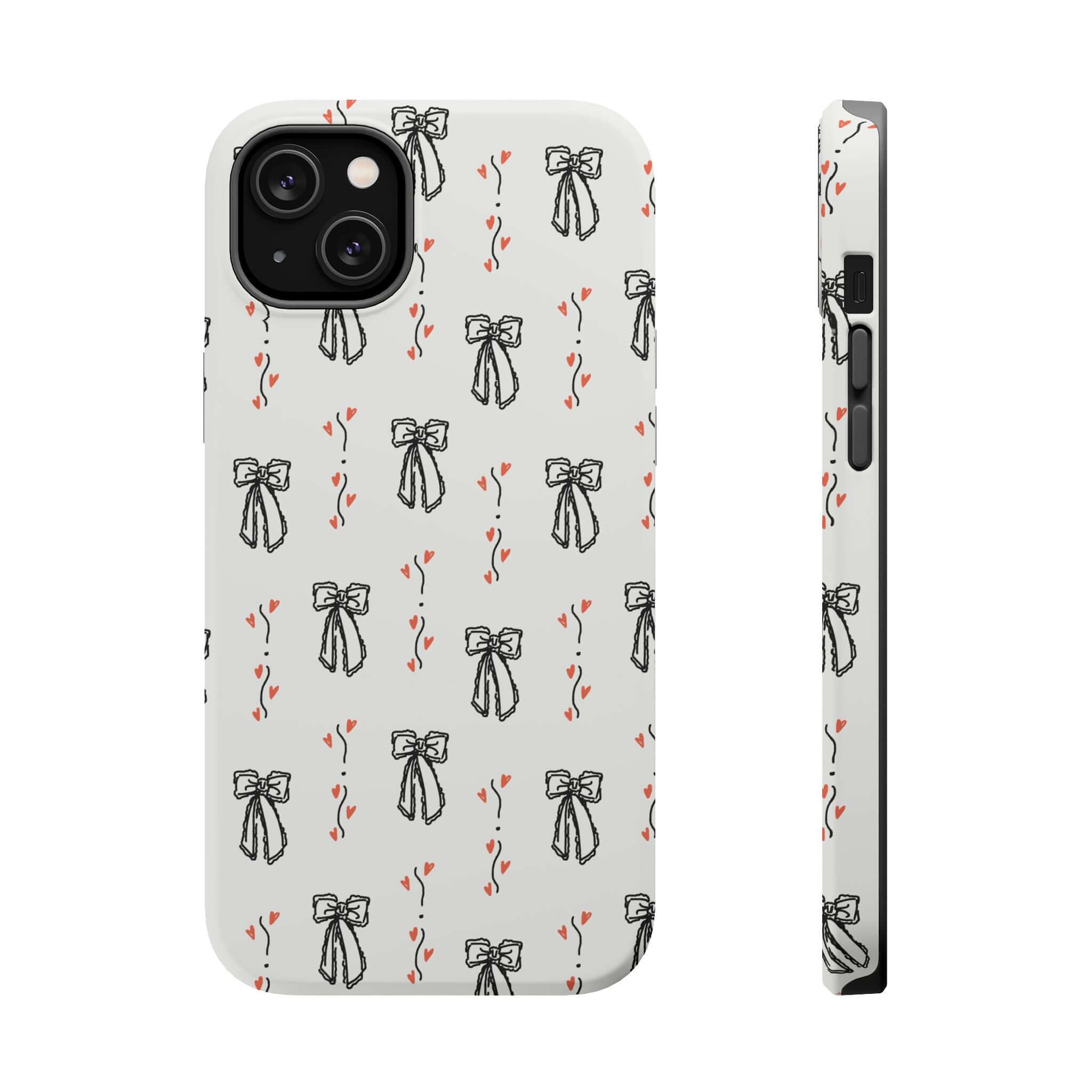 Cute phone case with black bow design for iPhone 16, Lovelace Vintage Coquette style for fashion-forward individuals.