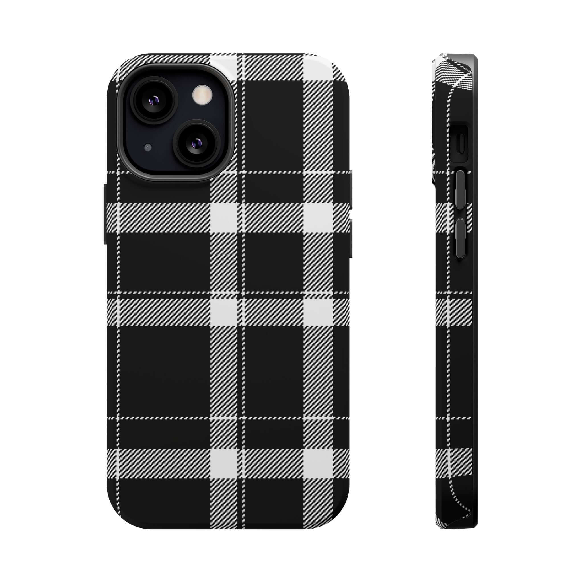 Stylish black plaid phone case for Apple iPhone, perfect cute phone cover for fashion-forward individuals.