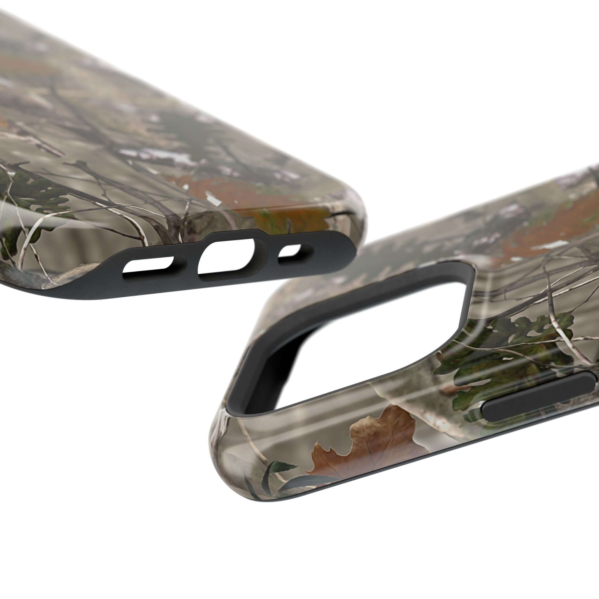 Forest camo iPhone case with MagSafe, offers modern animal print design. Perfect cute accessory for phone protection and style.