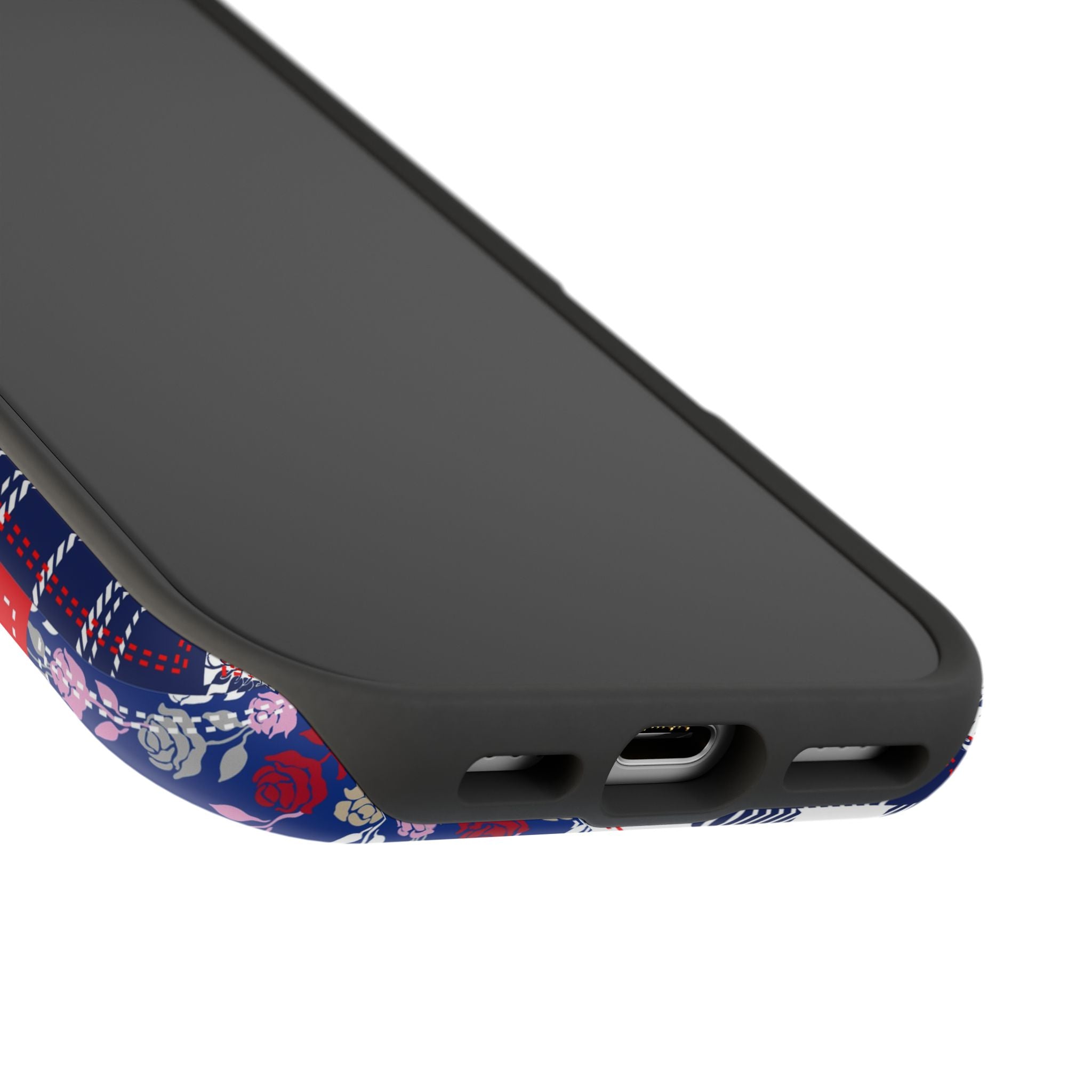 Crimson Bloom | Blue Patchwork Case