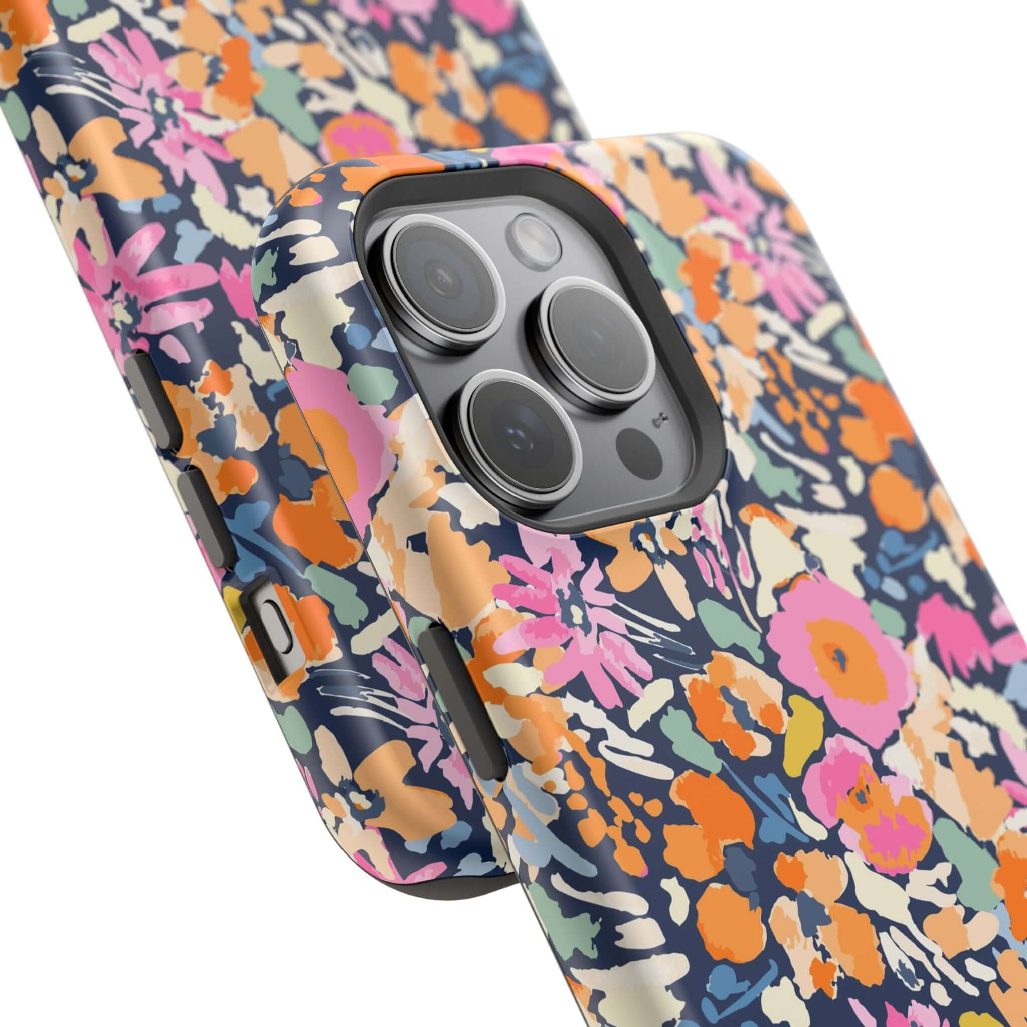 Colorful floral Botanic Burst MagSafe iPhone 16 case with cute flower design.