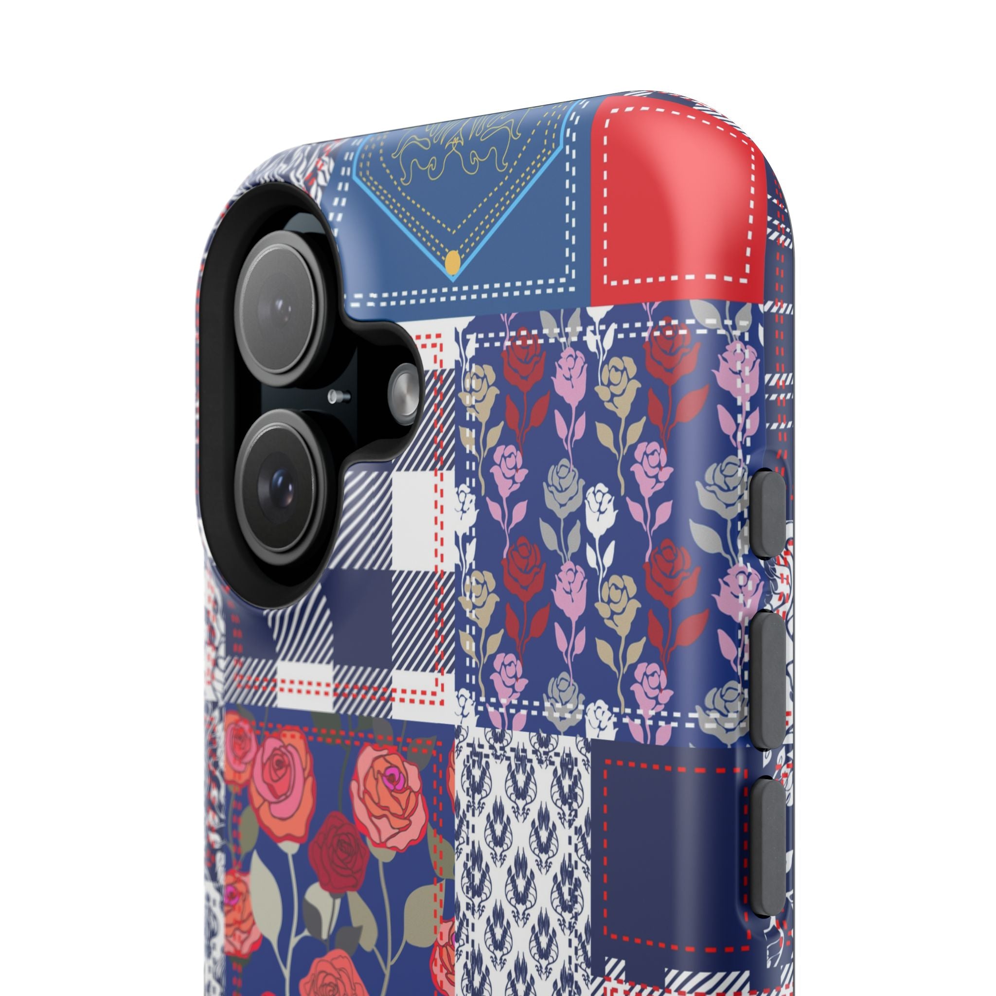 Crimson Bloom | Blue Patchwork Case