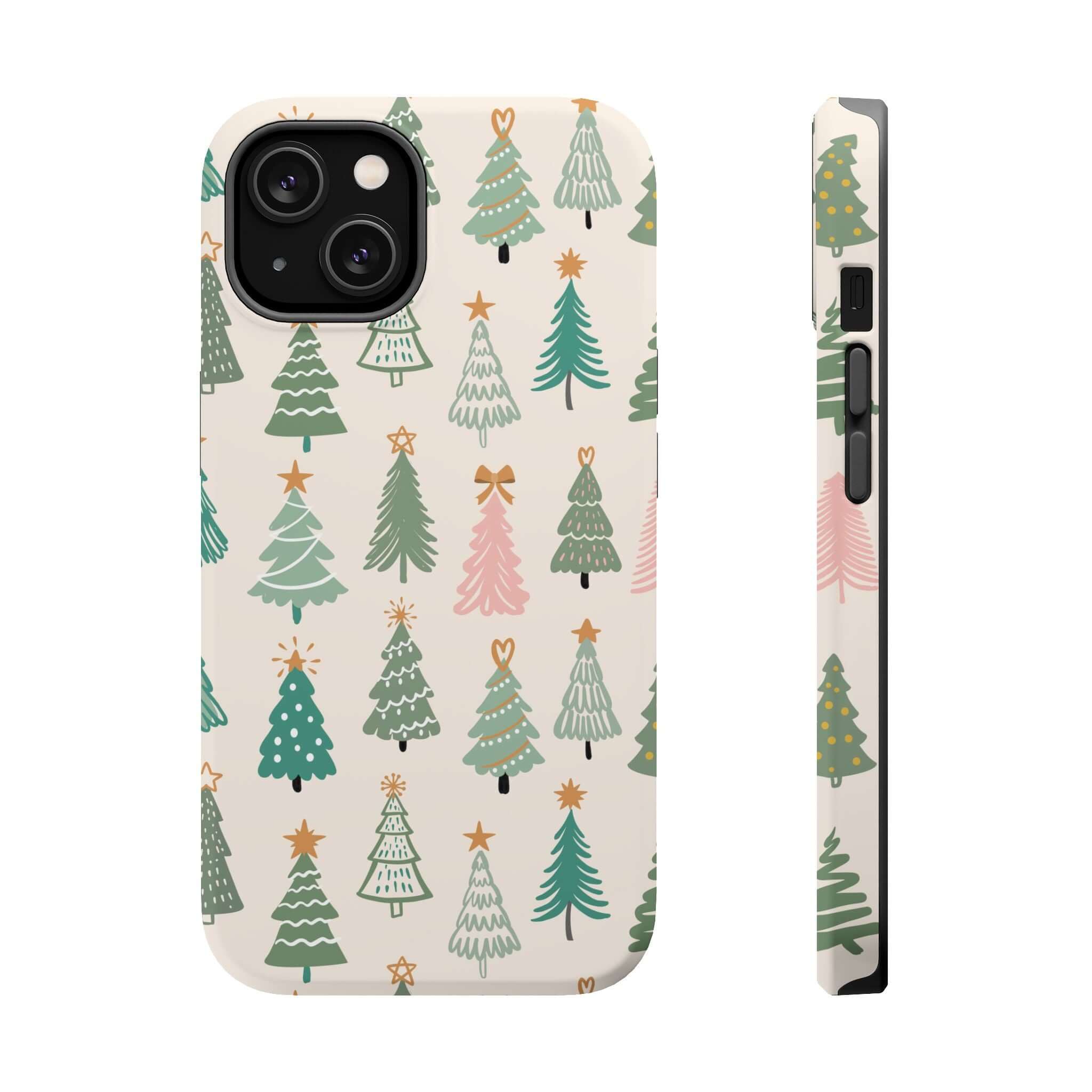 Christmas tree MagSafe case with festive design, showcasing holiday spirit. Cute xmas phone cover with MagSafe technology.