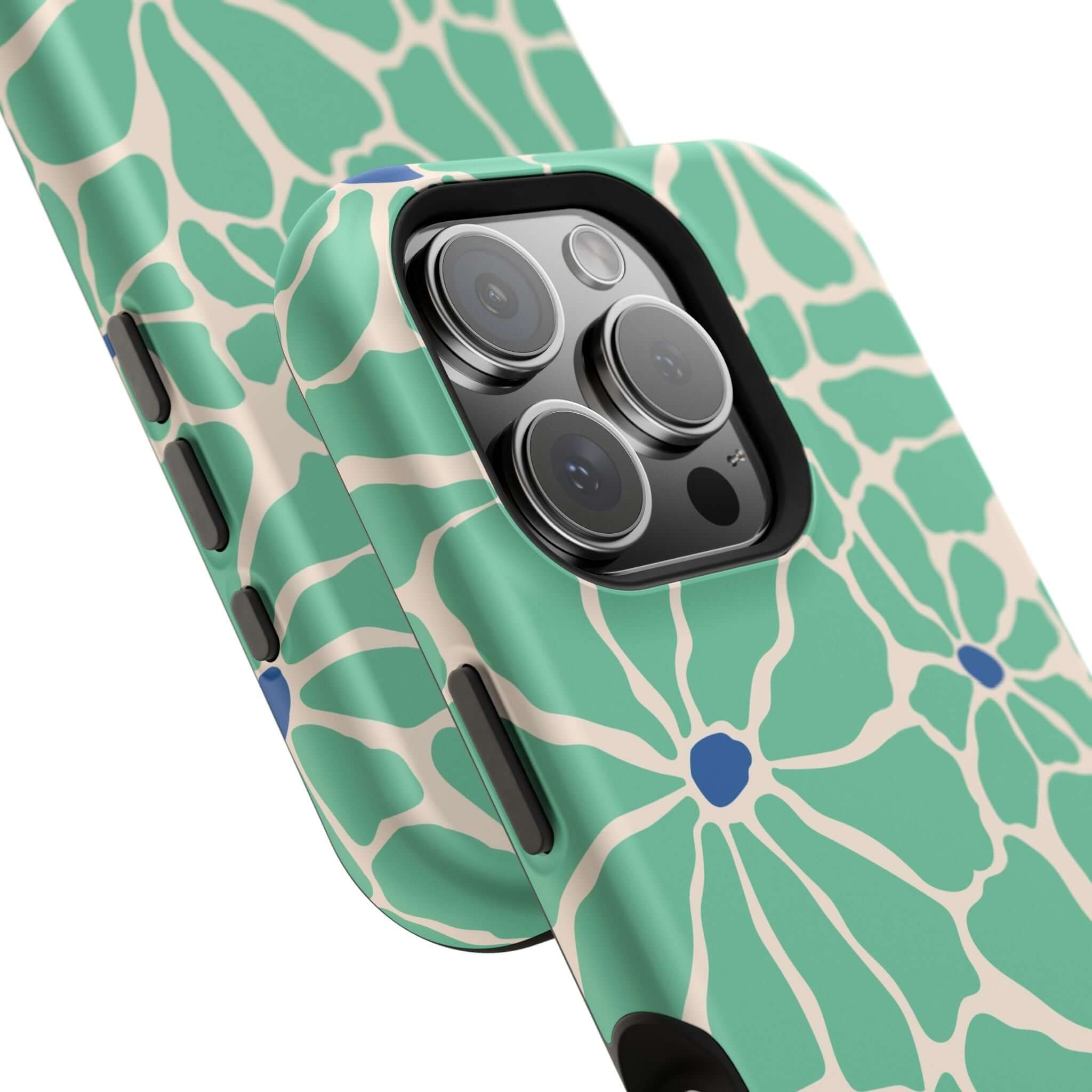 Cute Retro Floral Phone Cover for Apple iPhone, featuring tropical green design and stylish MagSafe compatibility.