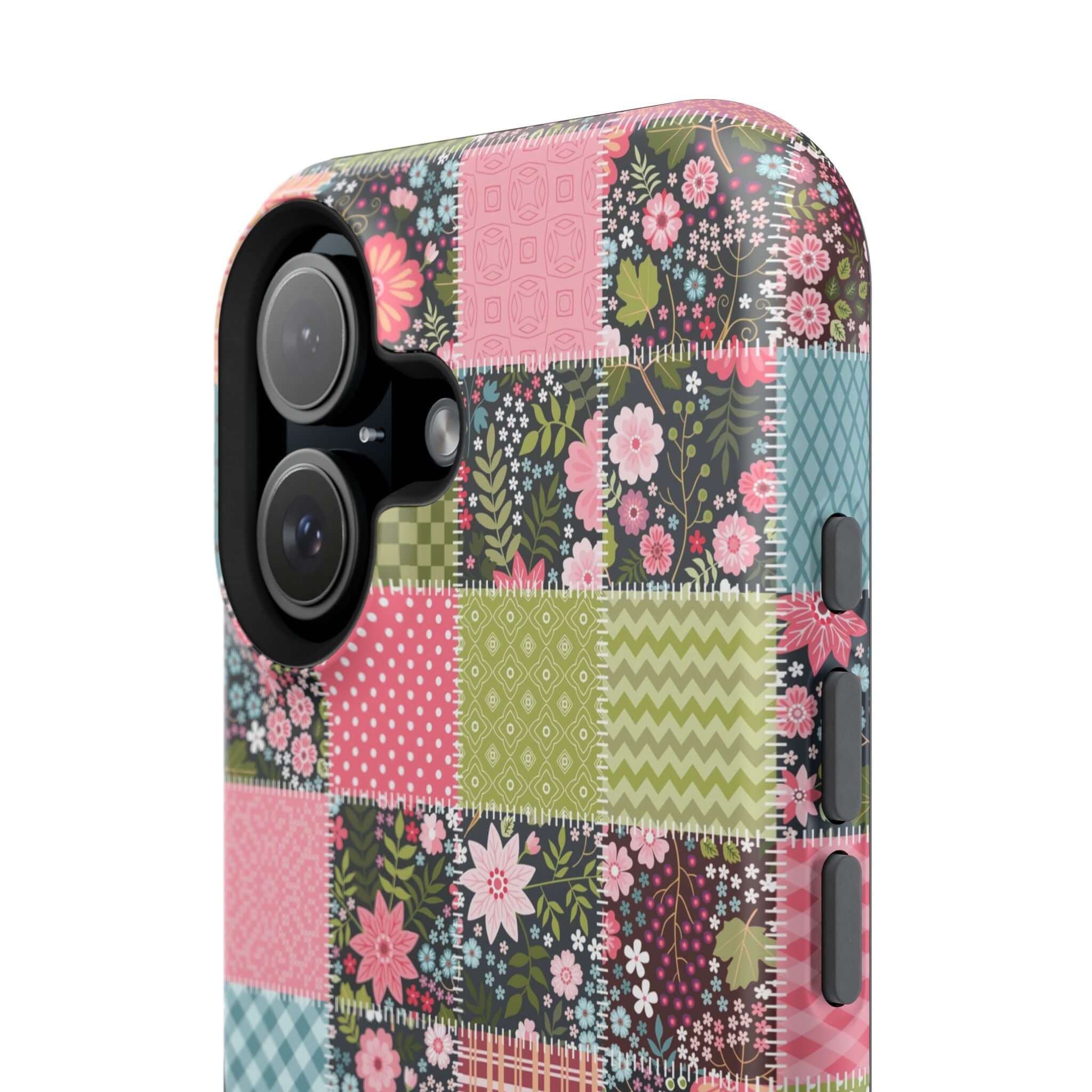 Wildflower patchwork MagSafe iPhone case with cute floral design, perfect for free-spirited style and groovy vibes.