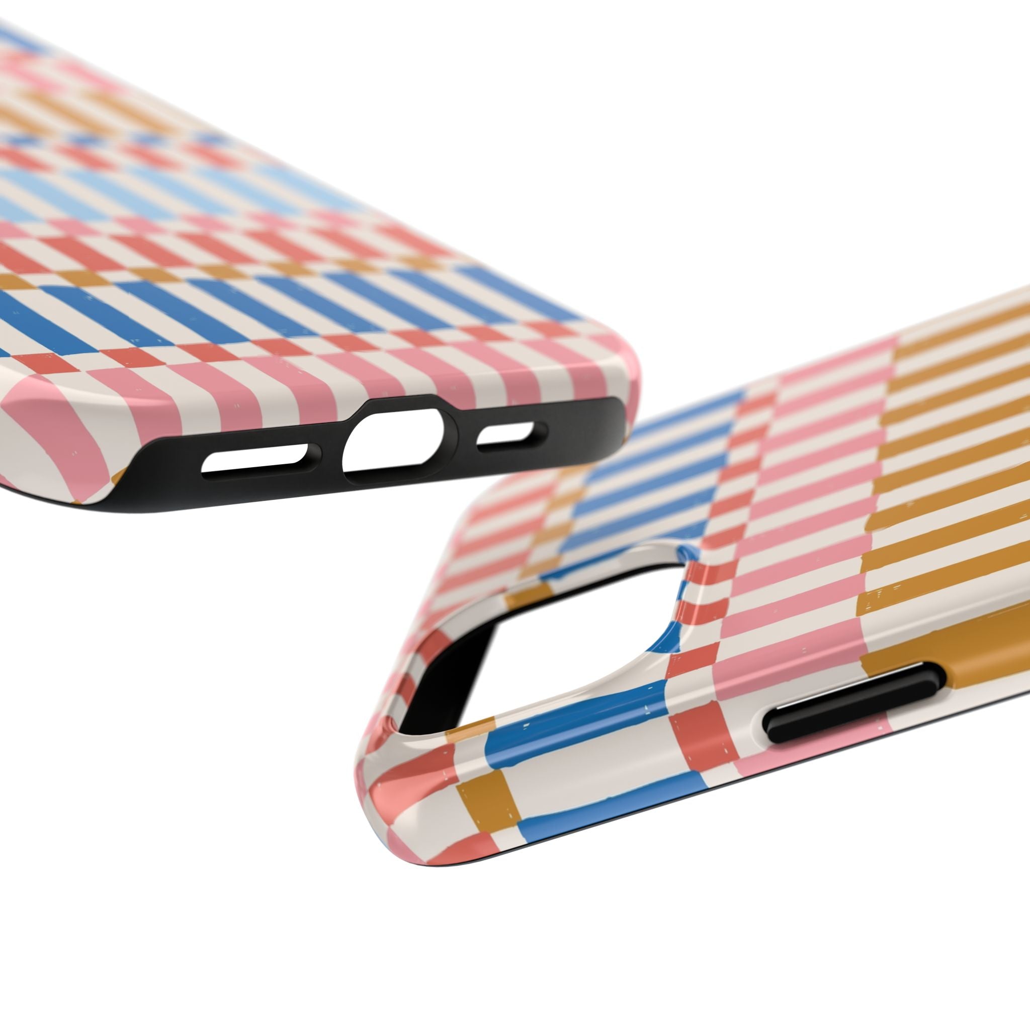 Close-up of Colorwave Stripes vintage phone case with vibrant stripes, ideal for cute iPhone cases and stylish iPhone case cover.