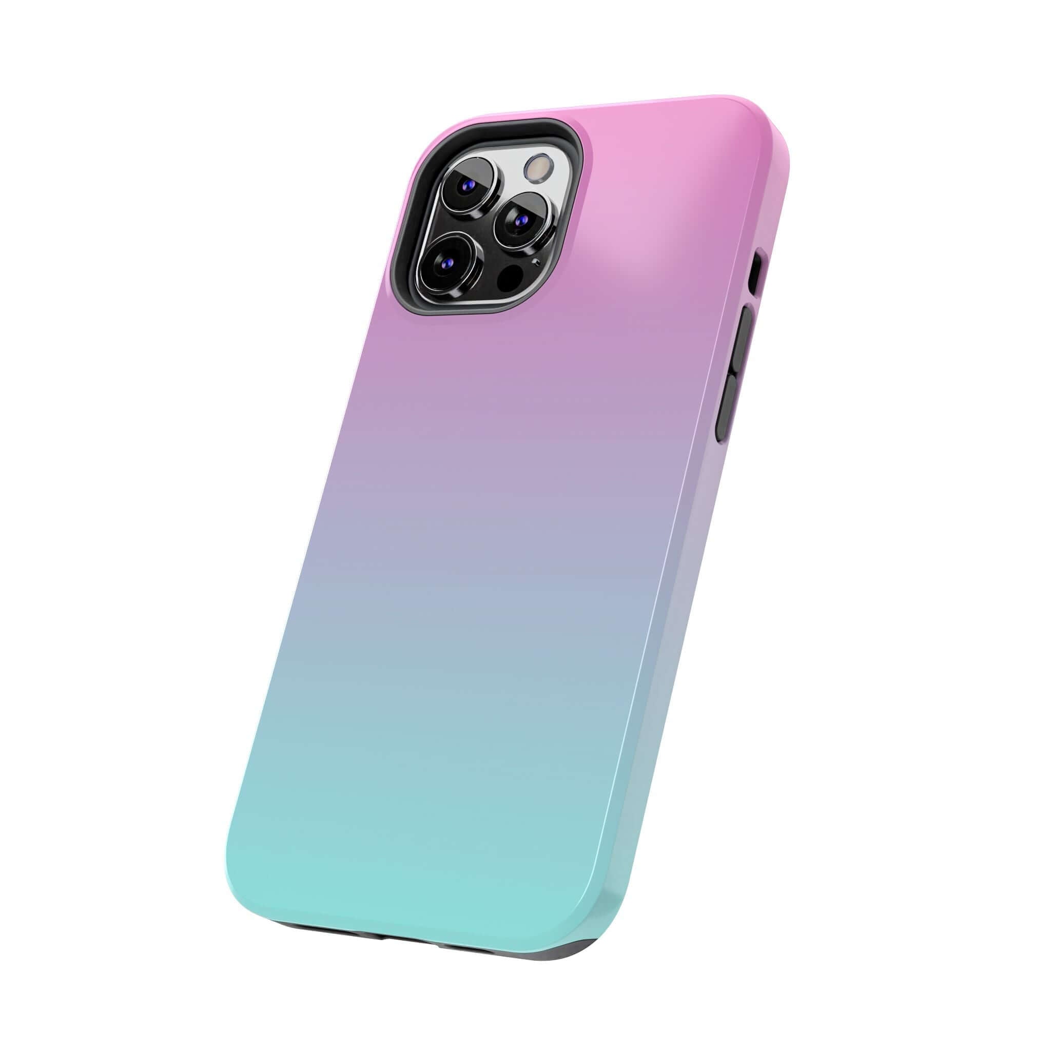 Cute iPhone 14 case in pink and teal gradient, sweet pink dreamer phone cover, free shipping