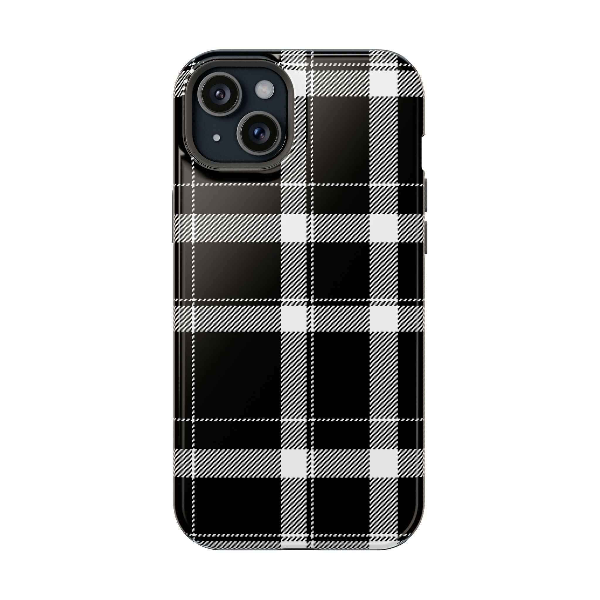 Stylish black plaid phone case for Apple iPhone, perfect cute phone cover for a fashion-forward look.