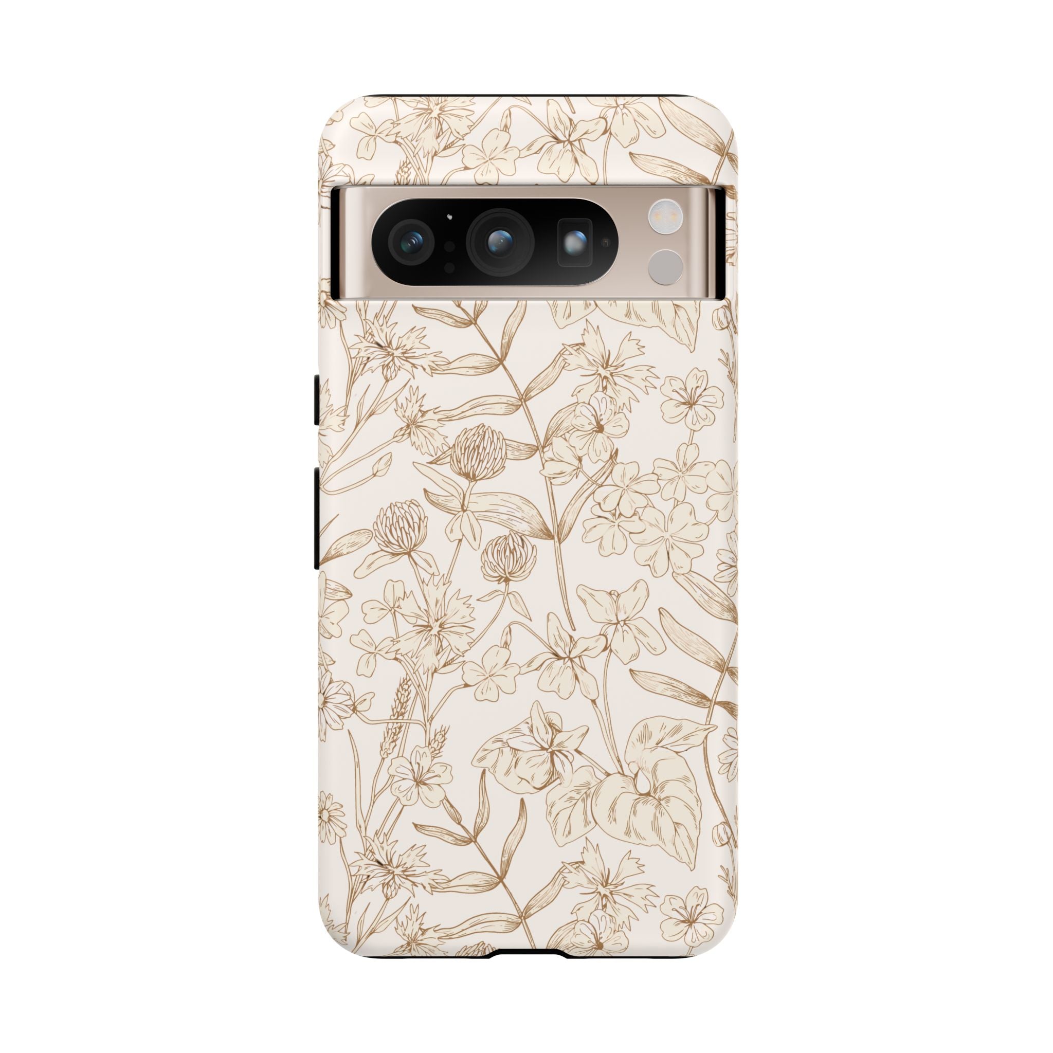 Beige Thyme and Tan Garden phone case with floral pattern, cute accessory for Samsung phones, versatile beige and tan design.