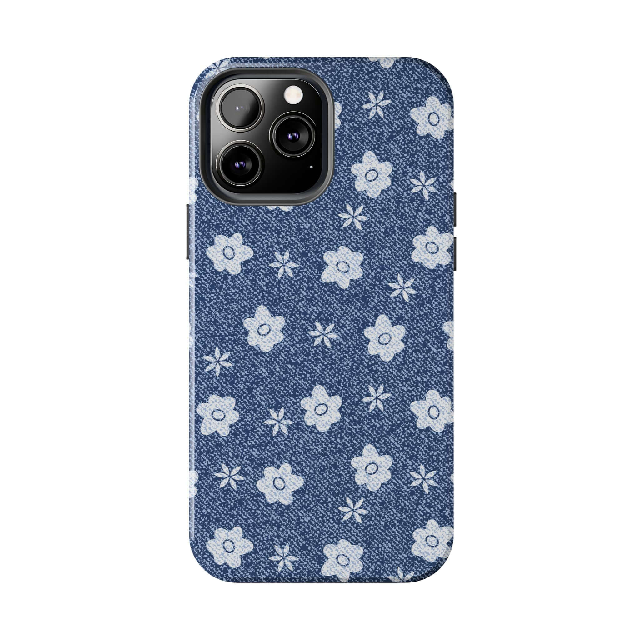 Daisies Denim Phone Case for iPhone 14 Pro Max - Cute and Protective