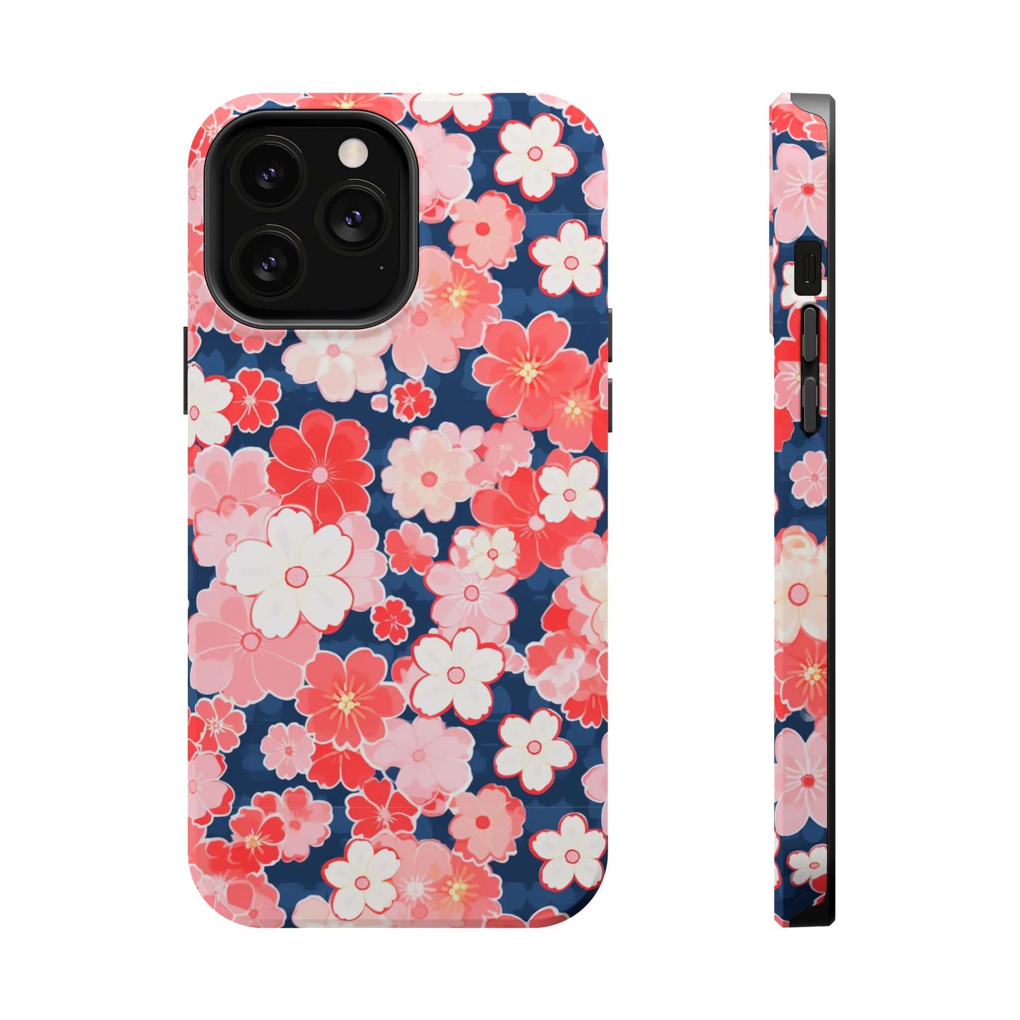 Oh So Pretty Pink Floral Case for iPhone 14 Pro Max - Front and Side View - Free Shipping Included