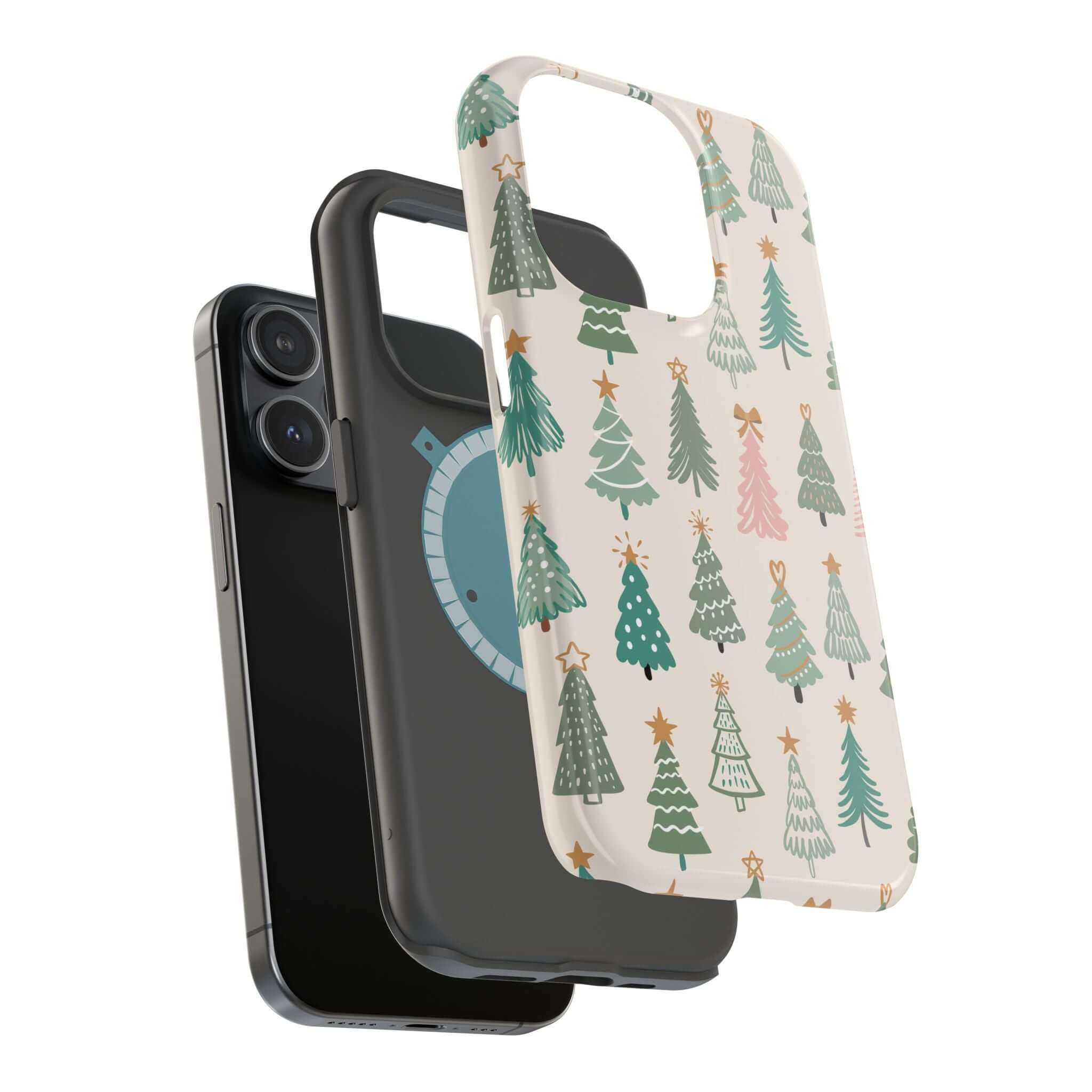 Festive O Christmas Tree MagSafe case with colorful tree design, perfect holiday phone cover with MagSafe compatibility.