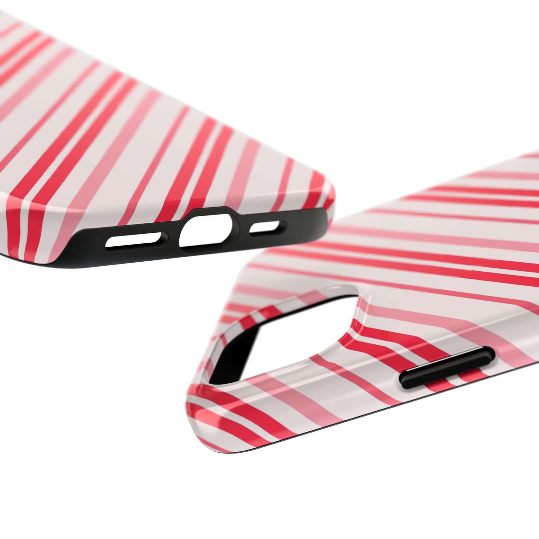 Candy Cane Cutie striped holiday phone case, perfect for custom iPhone design, featuring festive red and white pattern.