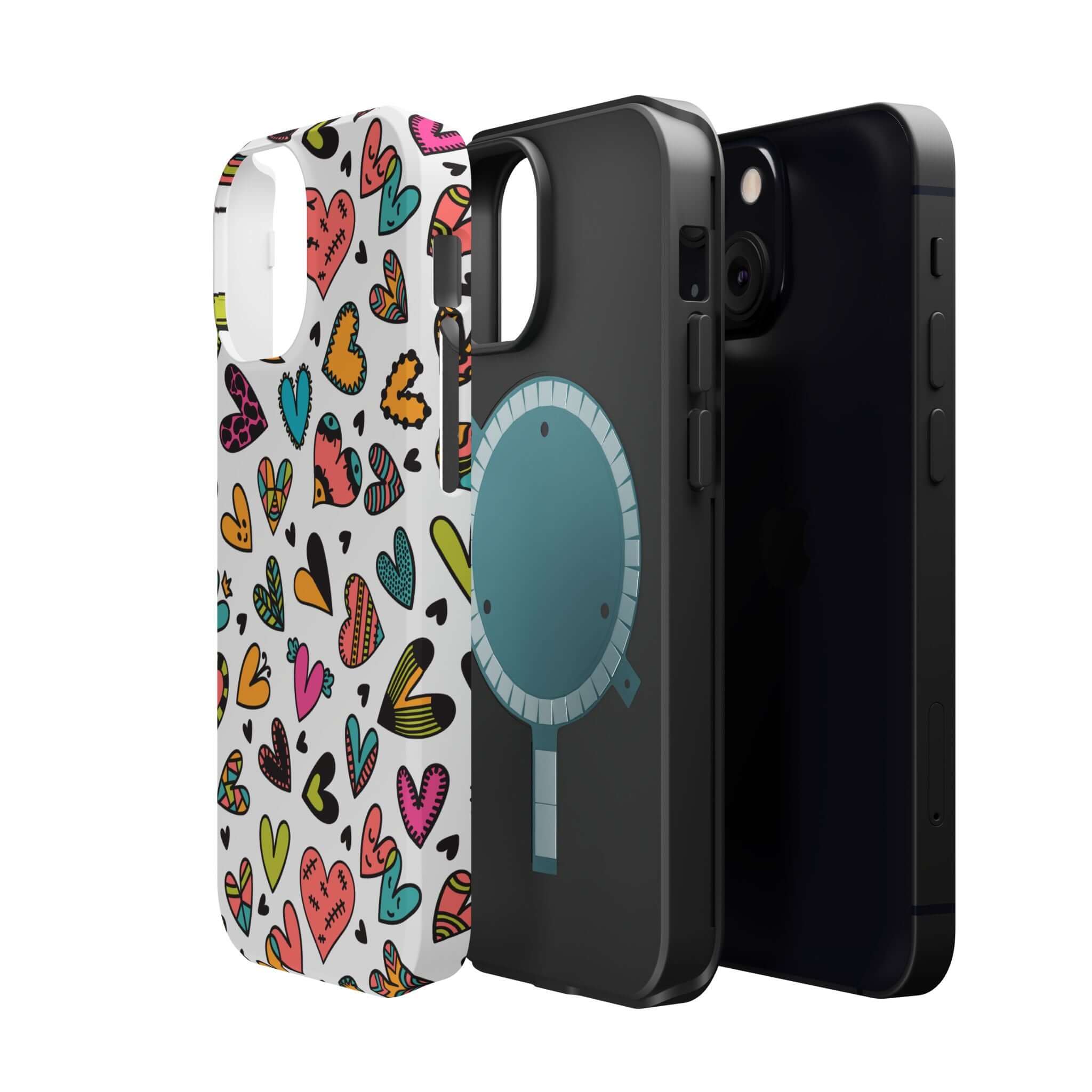 Colorful Kaleidoscope of Hearts iPhone case for protection, featuring cute hearts design, available with free shipping.