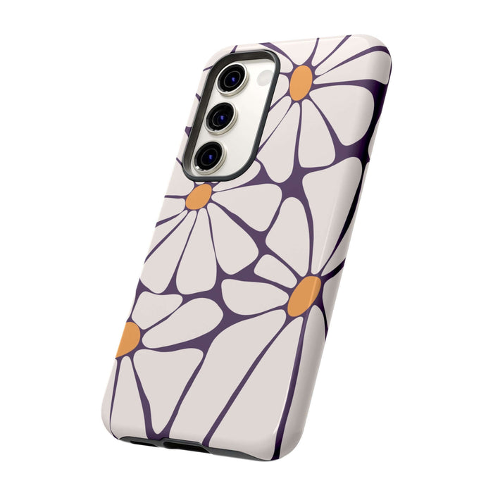 Purple Haze retro flowers phone case with cute flower design for iPhone 14, Samsung, or Pixel devices, stylish and protective accessory