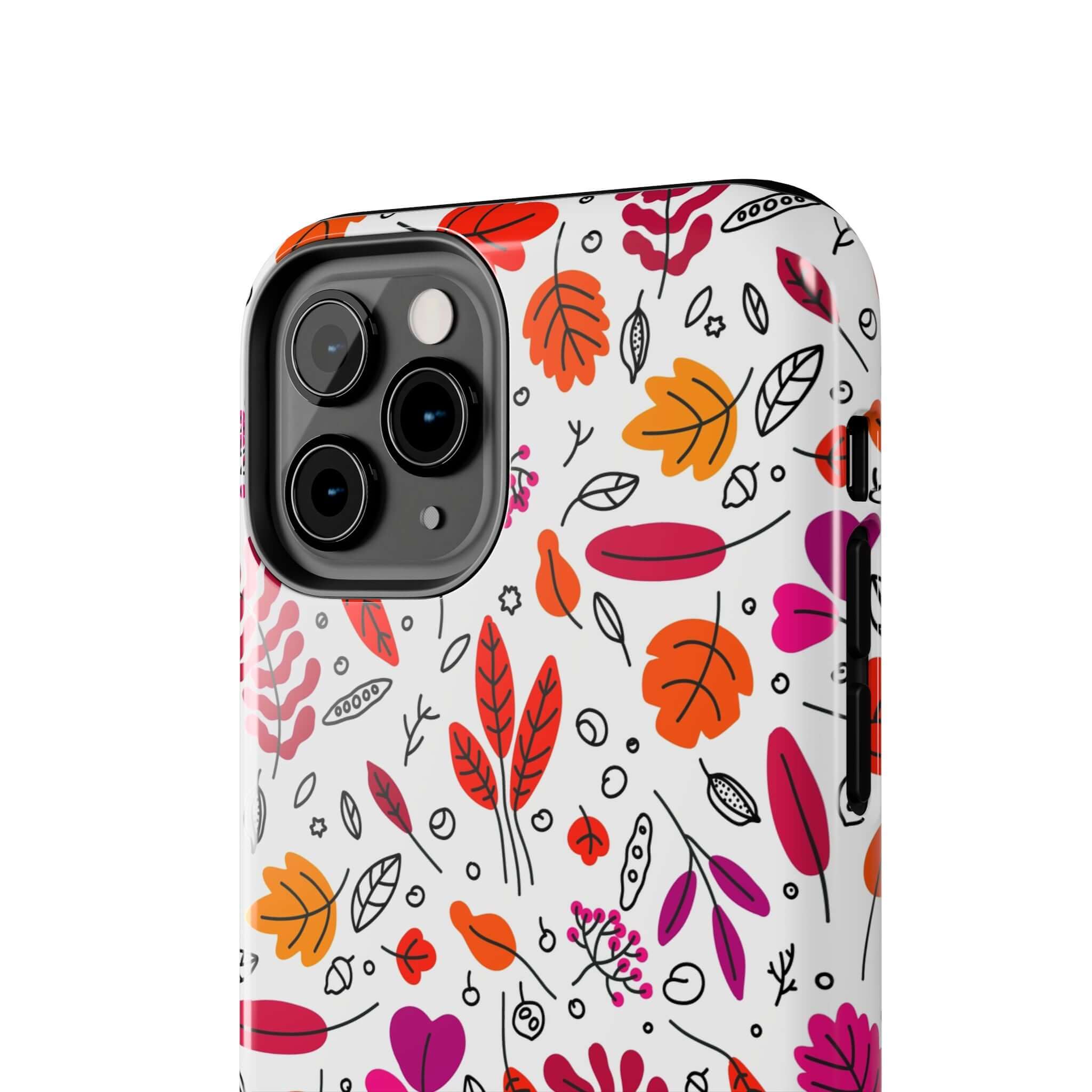 Fall in Love fall leaves wireless Halloween phone case, a cute and stylish fall iPhone case with colorful autumn leaves design.