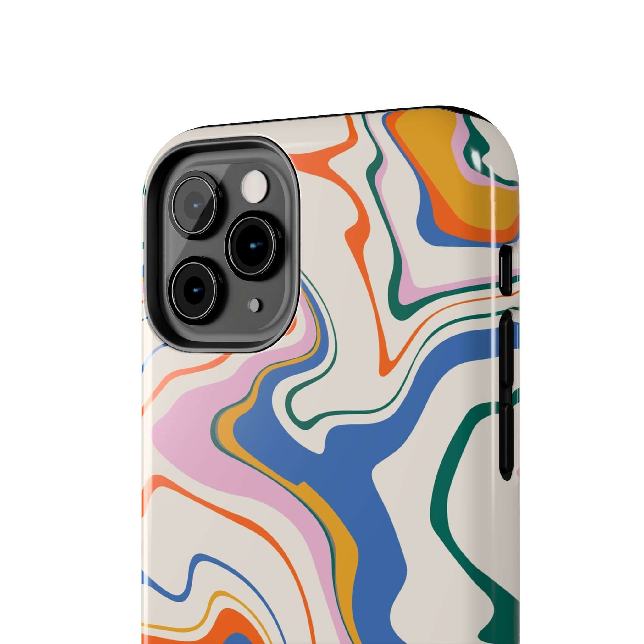 Colorful abstract swirl design phone case for iPhone 14 Pro Max or Samsung S23.