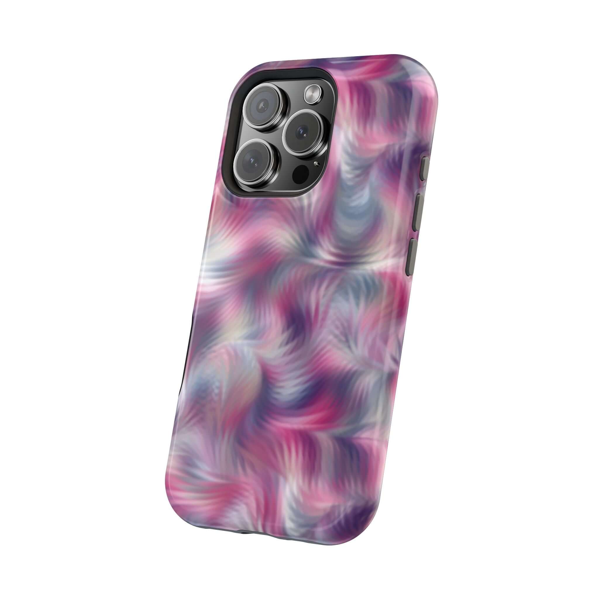 Purple Abstract MagSafe iPhone Case with Tie Dye Swirl Design - Cute Phone Cover, Quirky and Stylish Floral iPhone Case.