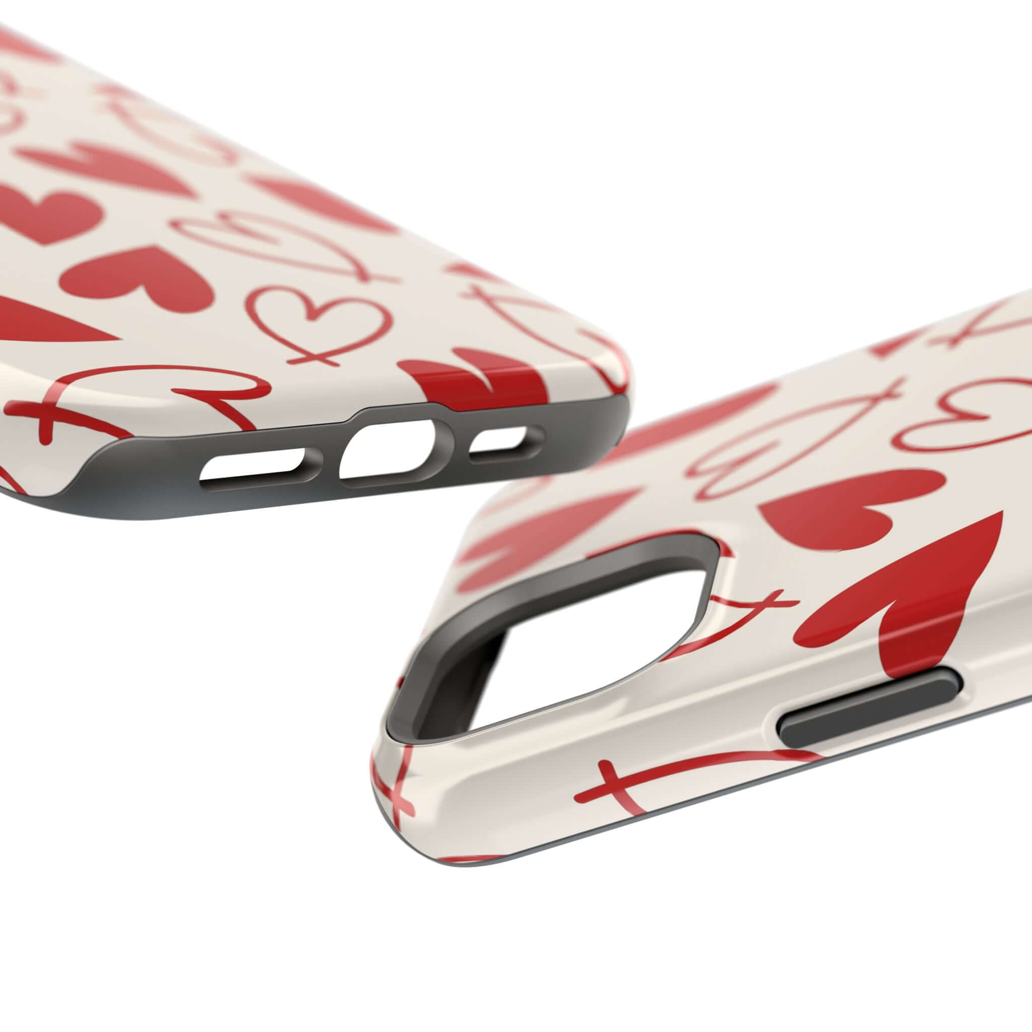 Cute red hearts phone case, quirky iPhone cover, Be Mine design, protective and playful accessory for your phone.