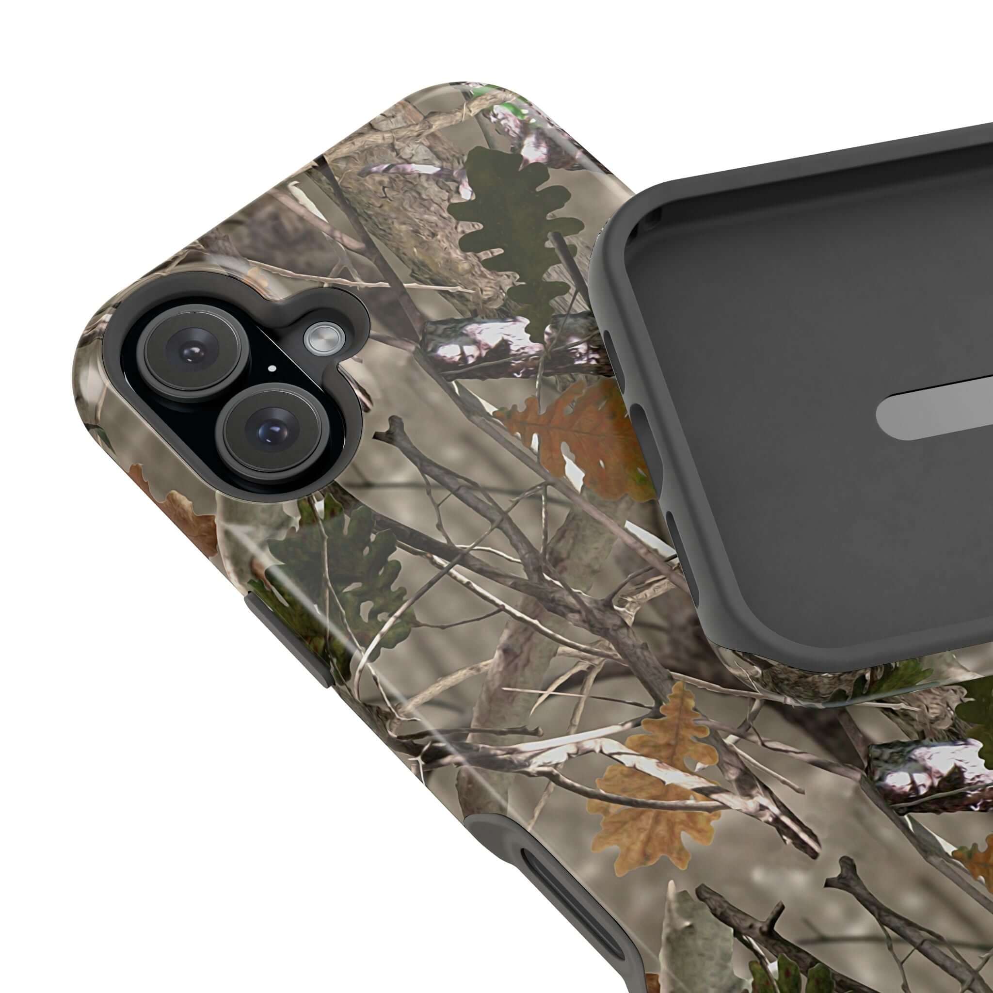 Forest camo phone case with MagSafe technology, showcasing a stylish modern design for lovers of unique, cute animal prints.