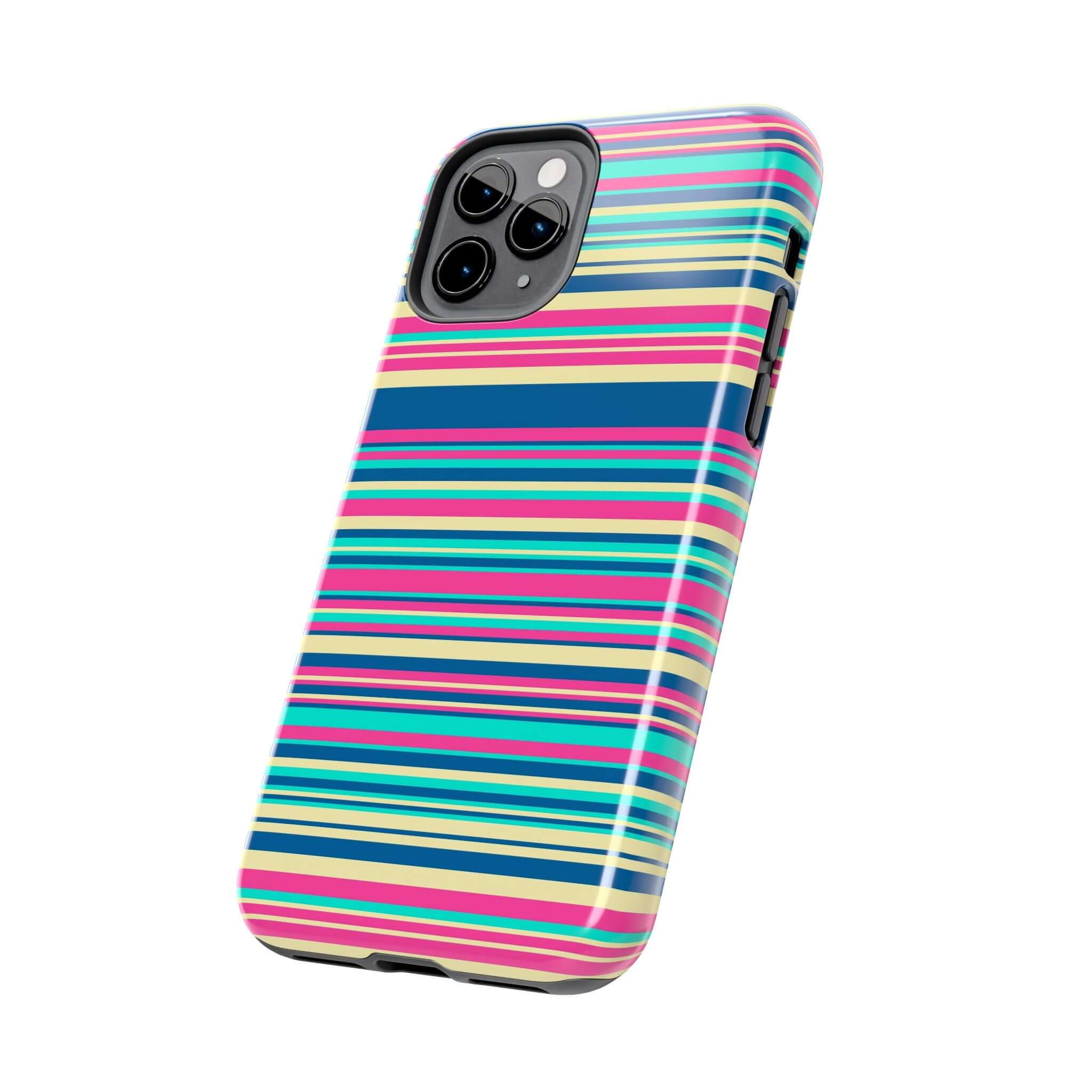 Colorful striped case for iPhone 14 and iPhone 15, cute and protective phone accessory with vibrant design, free shipping available.