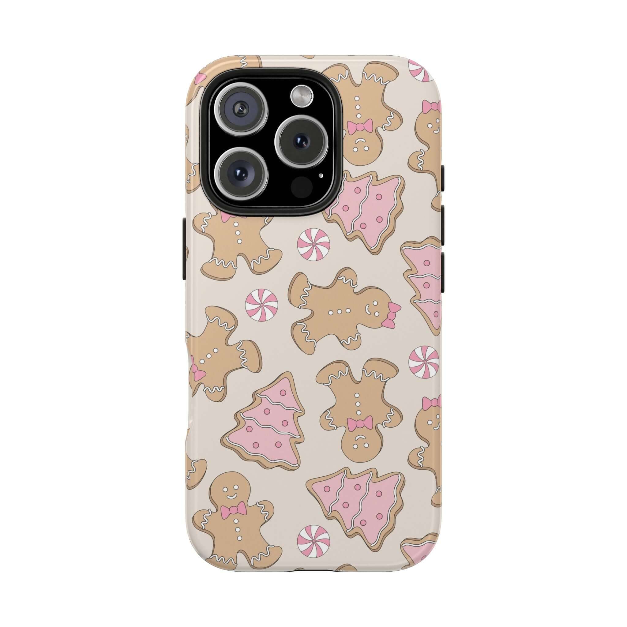 Gingerbread Girlie cute iPhone case with festive gingerbread and Christmas tree design, colorful phone cover for holiday cheer.