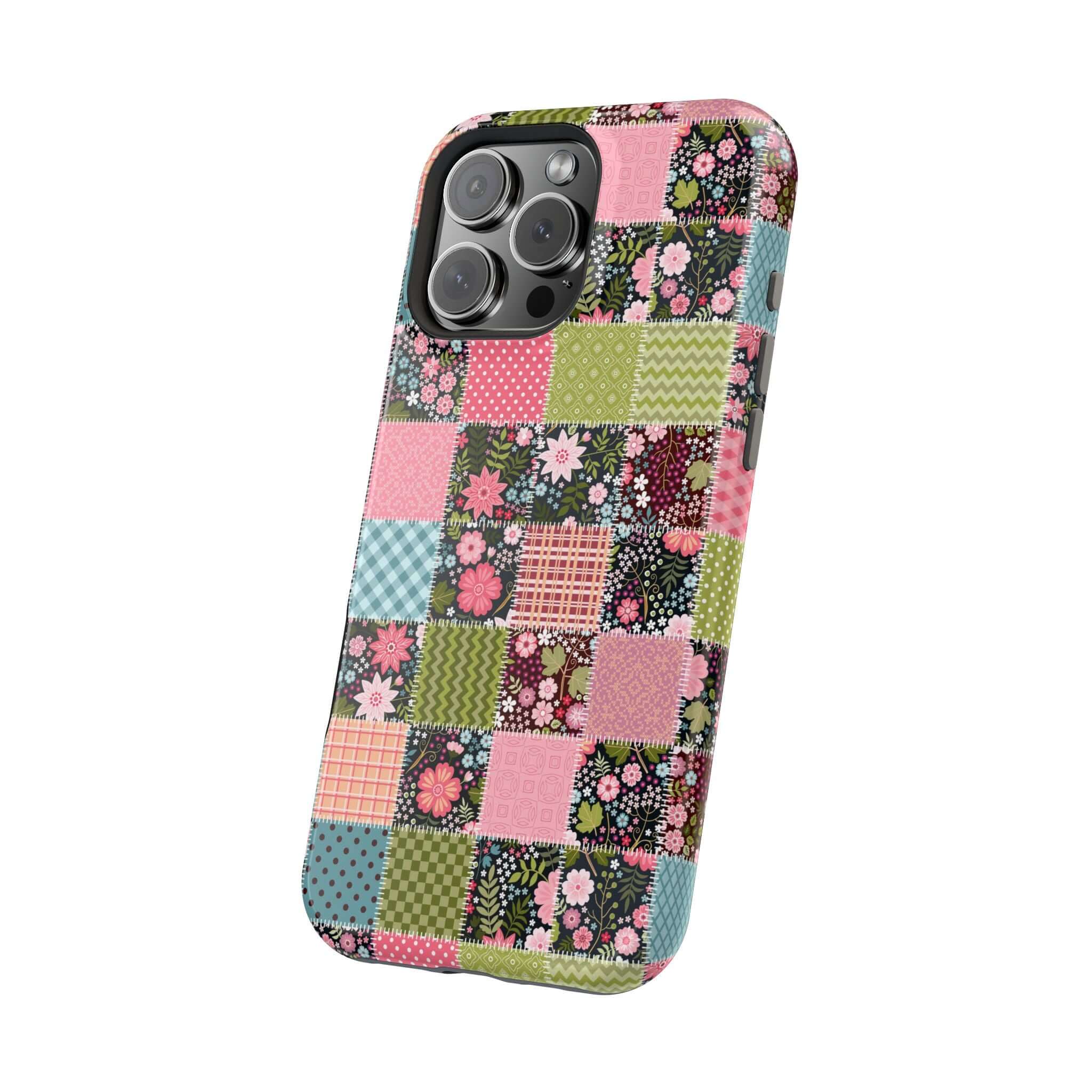 Wildflower Patchwork MagSafe iPhone Case, cute floral phone cover perfect for granola girls seeking a groovy accessory.