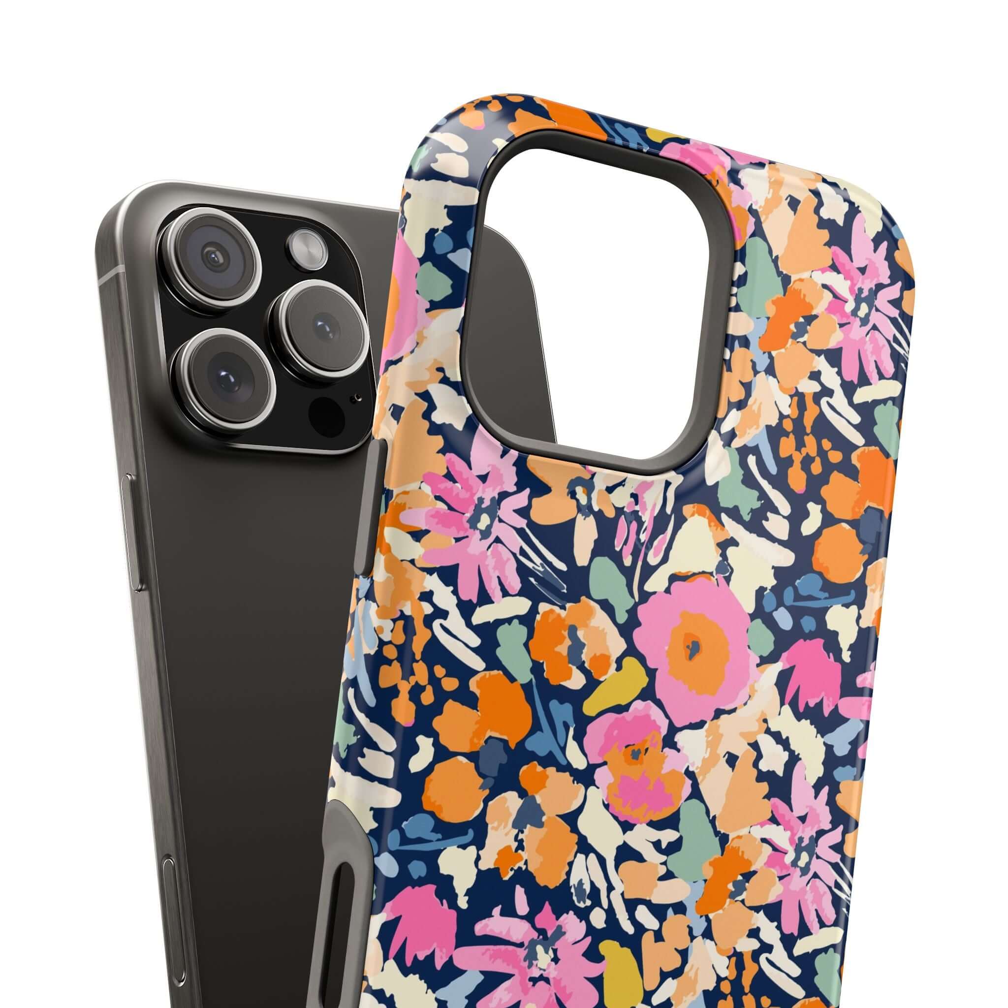 Colorful floral Botanic Burst MagSafe cute iPhone 16 case, showcasing vibrant flowers, designed to protect and add style to your phone.