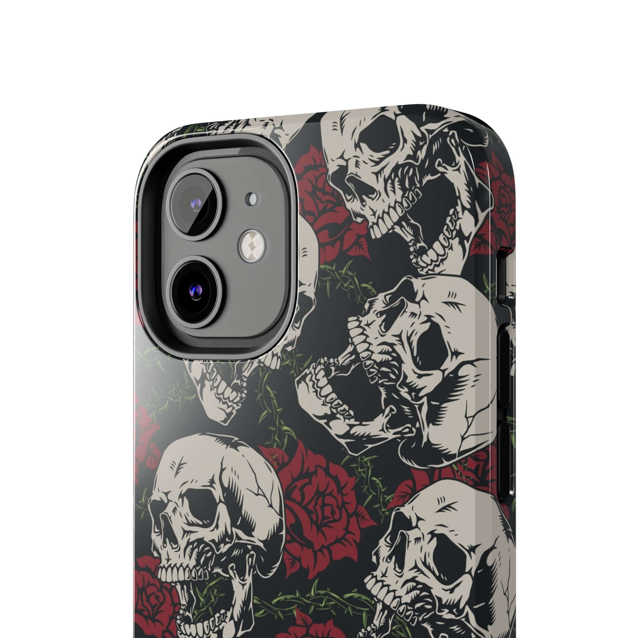 Baddie Girl Vibes Skull Rose Case for iPhone 16 with rebellious biker design, cute and protective MagSafe phone case featuring skulls and roses