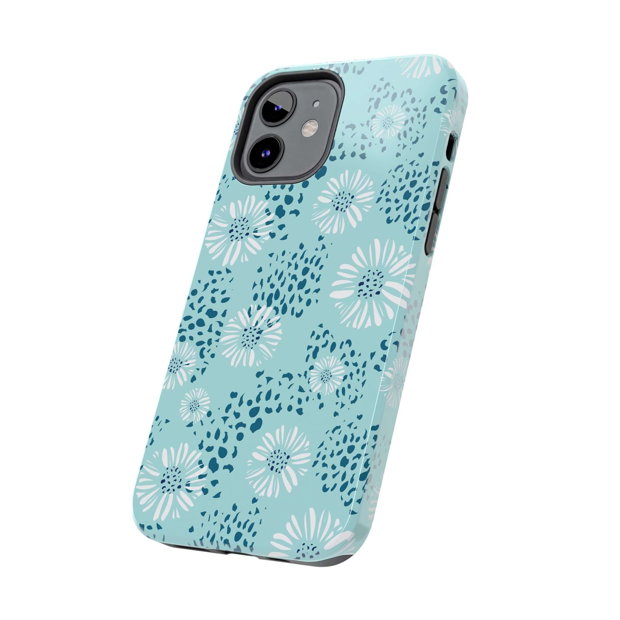 Coastal Aesthetics Floral Beach teal phone case compatible with iPhone 14 Pro Max, Samsung S23, and other colorful cute phone cases.