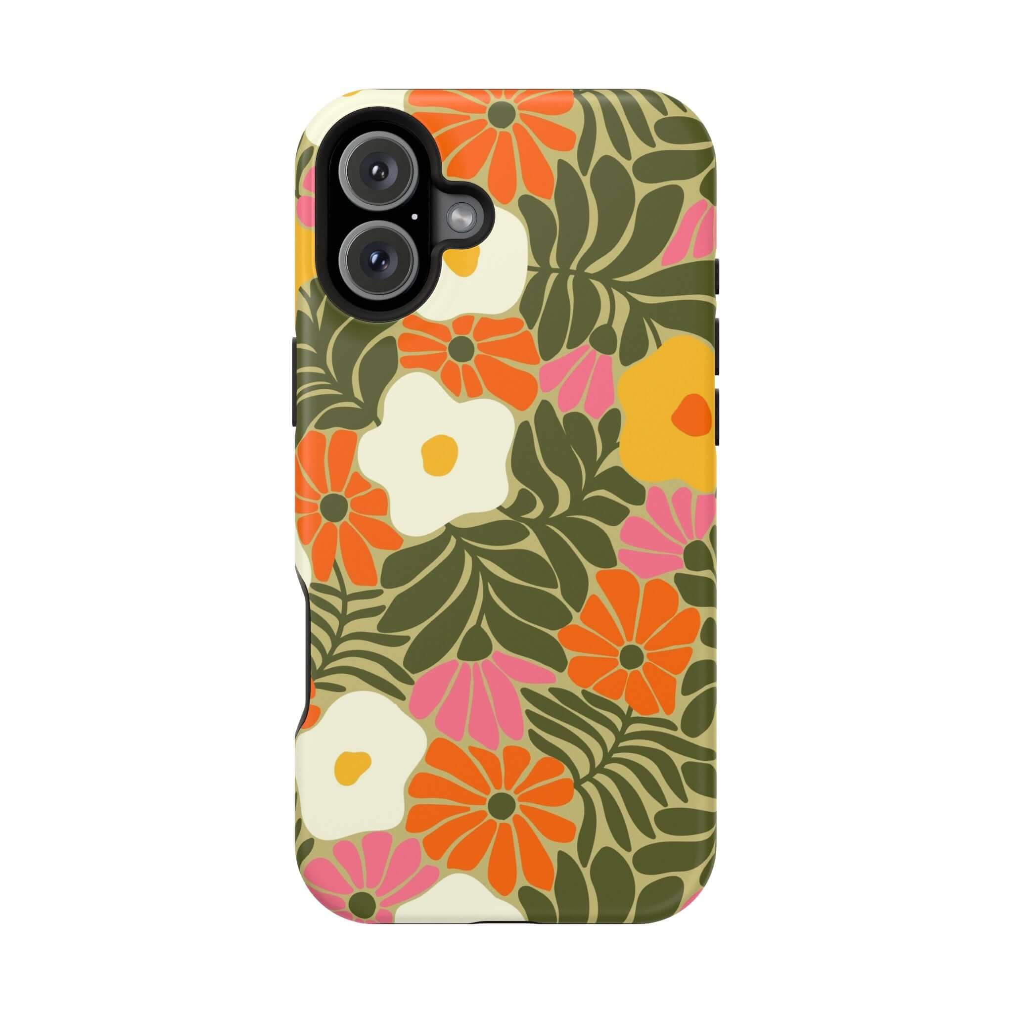 Retro floral phone case in vibrant colors for Apple iPhone, bringing cute beach vibes and stylish protection.