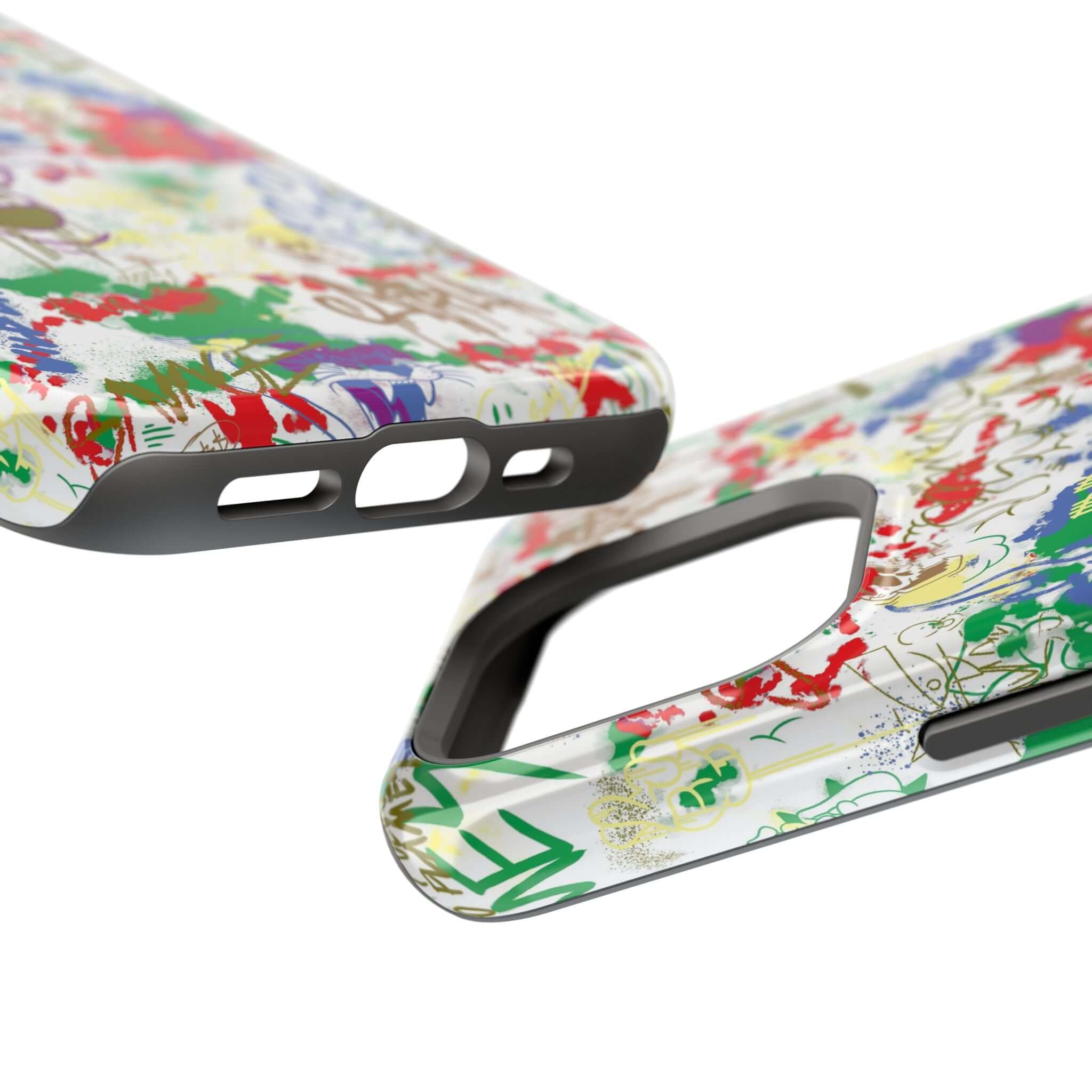 Colorful graffiti phone case design showcasing vibrant street art for stylish phone protection.