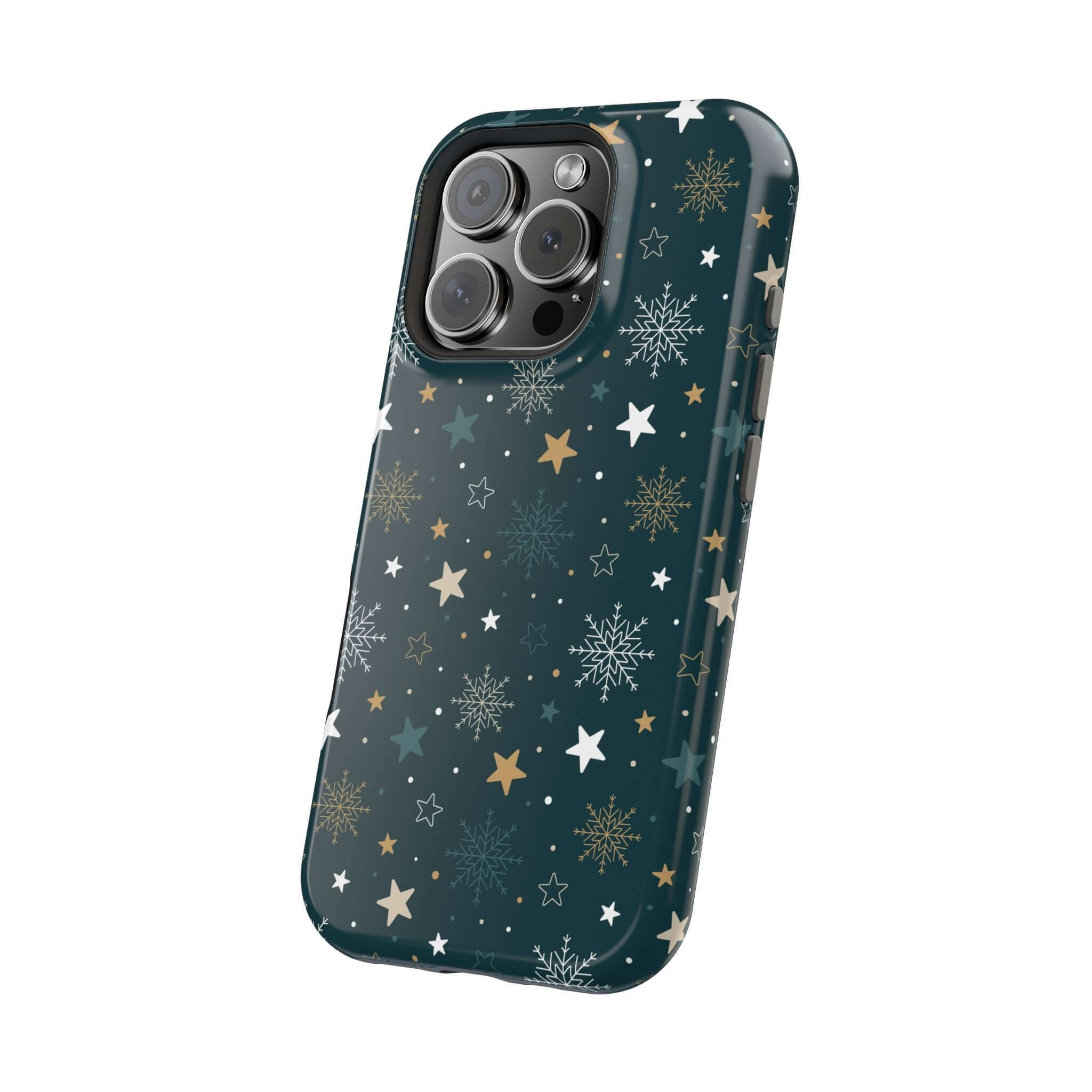 Festive Frosted Wishes MagSafe case with stars and snowflakes, perfect Christmas phone case, holiday MagSafe cover, cute xmas design.