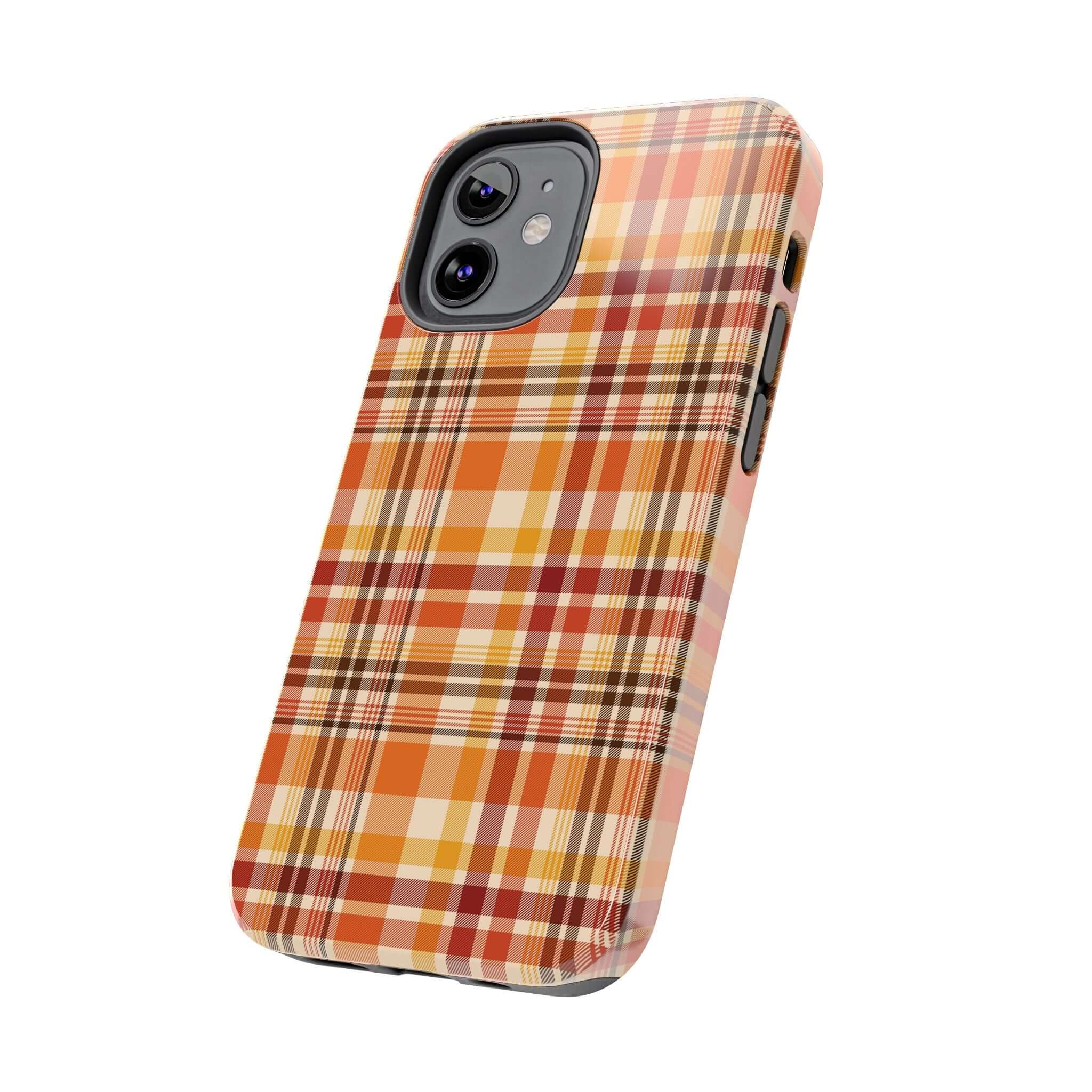 Autumn Air Fall Plaid Halloween iPhone case with fun plaid design for fall and seasonal protection. Cute and stylish fall iPhone case.