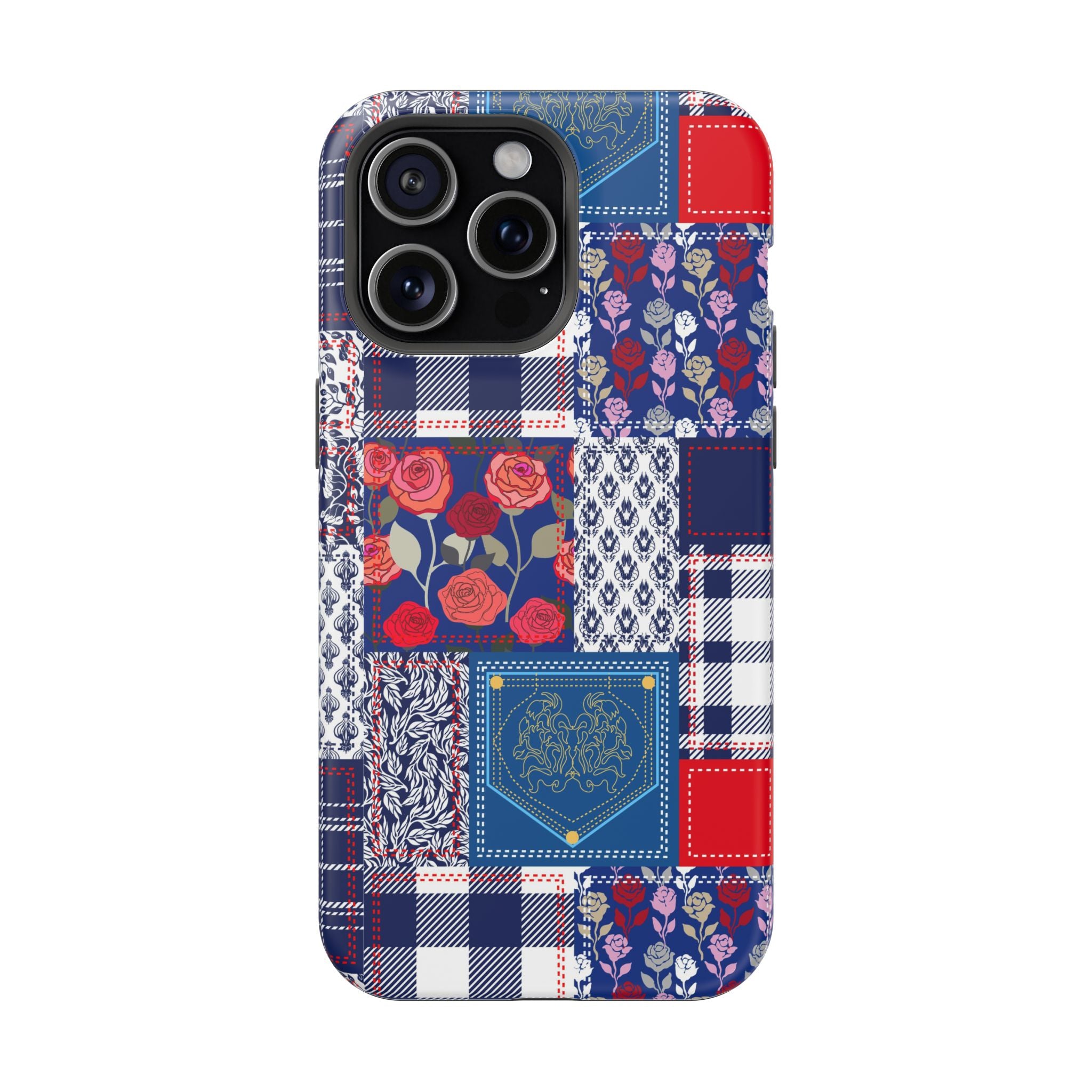 Crimson Bloom | Blue Patchwork Case