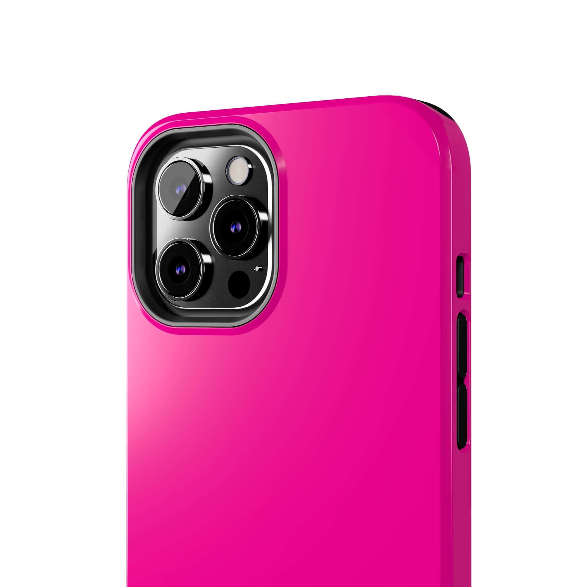 Neon pink iPhone case, Electric Blush, available on the cutest phone cases website with free shipping.