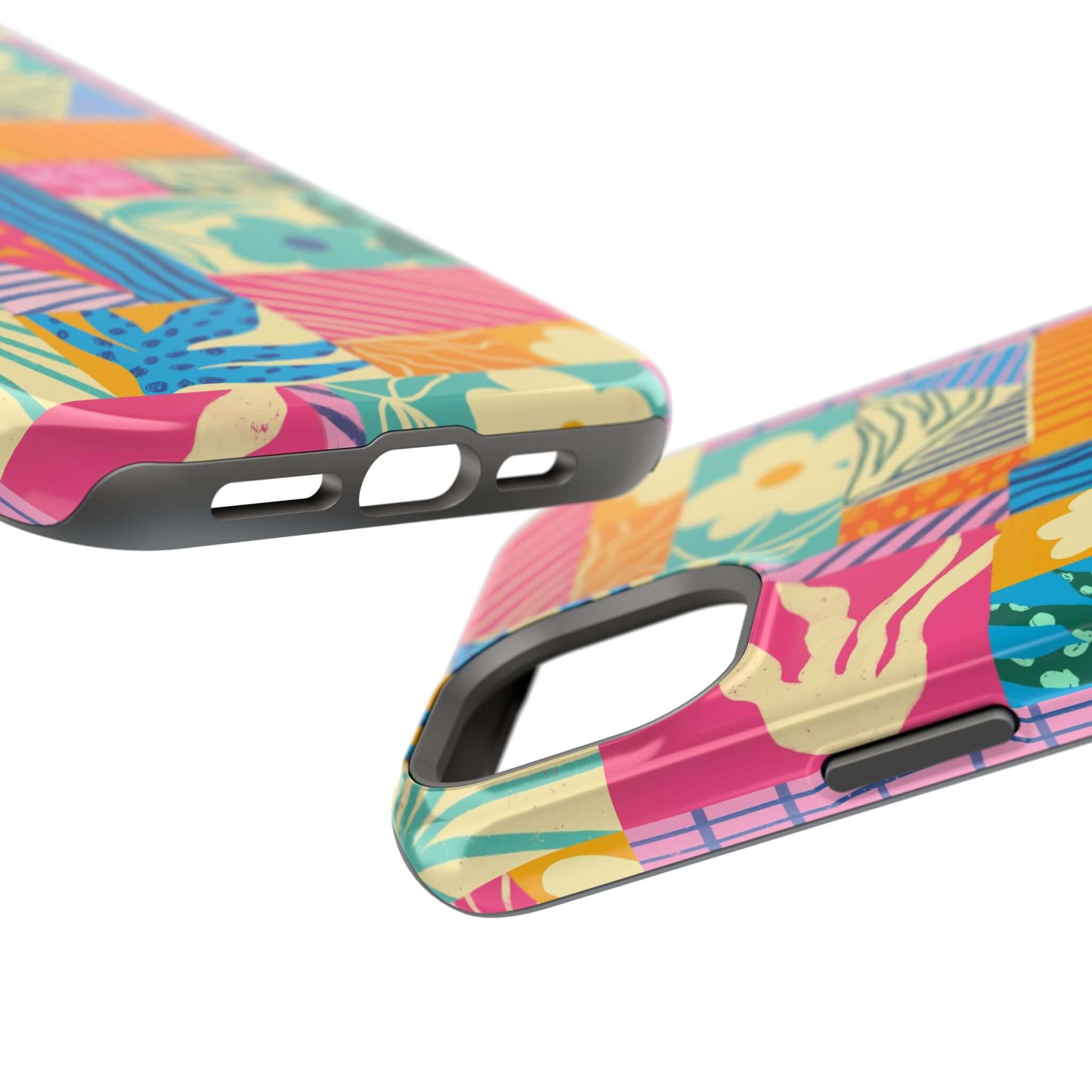 Colorful Patchwork Case for iPhone 16, perfect for beach lovers. Cute phone case with vibrant design for a playful style.