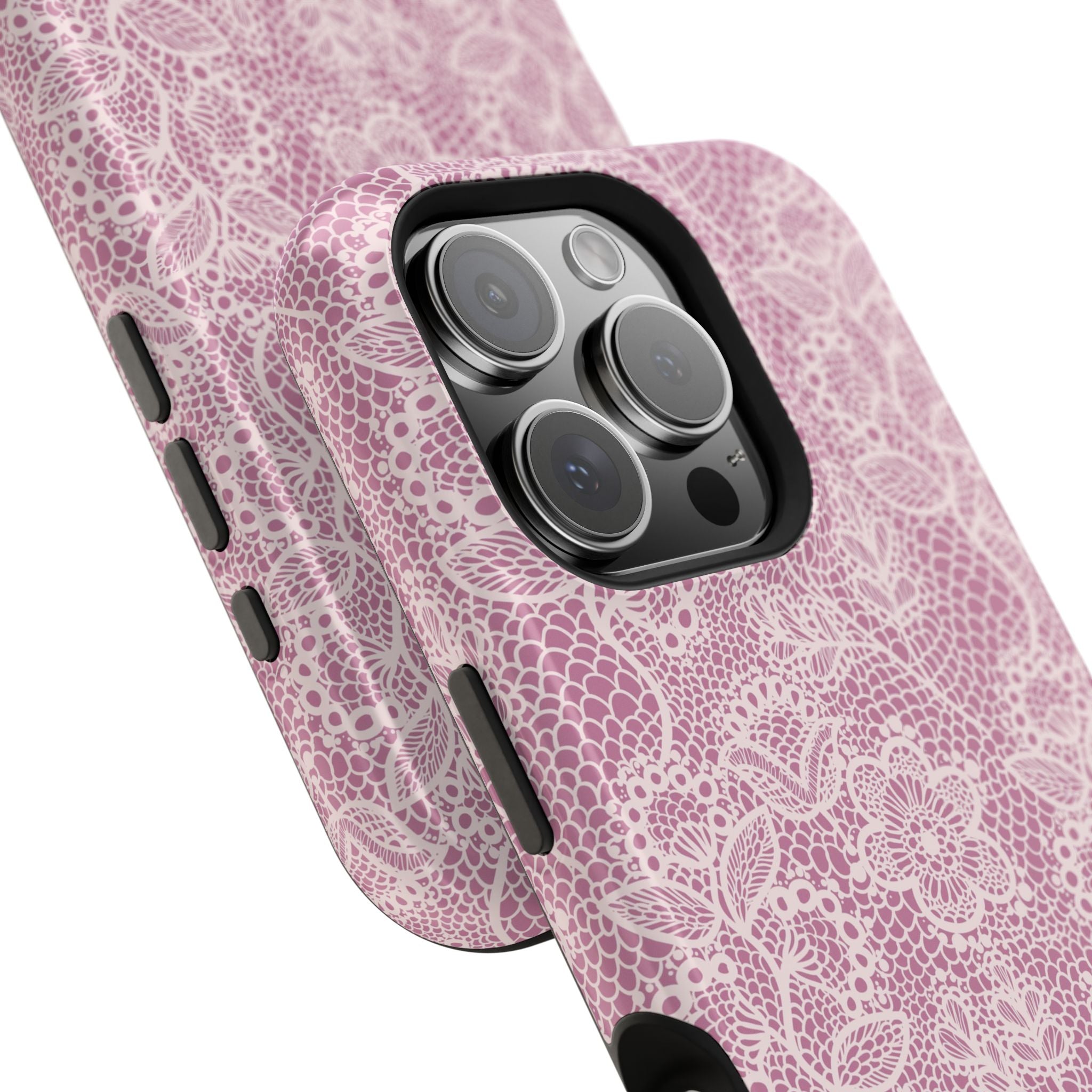 Pink Lace Floral MagSafe iPhone Case with Country Charm, Cute Phone Cover for Style and Protection