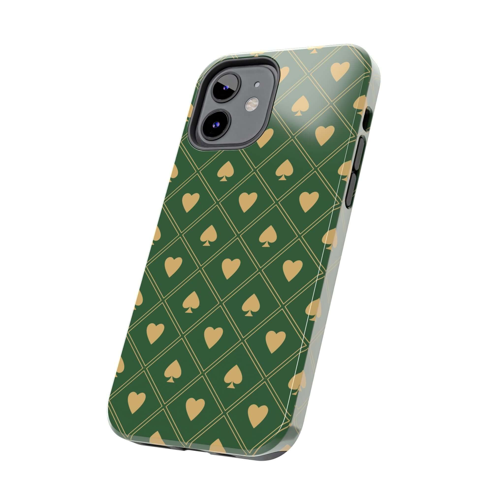 Royal Flush green spade phone case for iPhone and Samsung, cute phone cover with playful card design offering free shipping