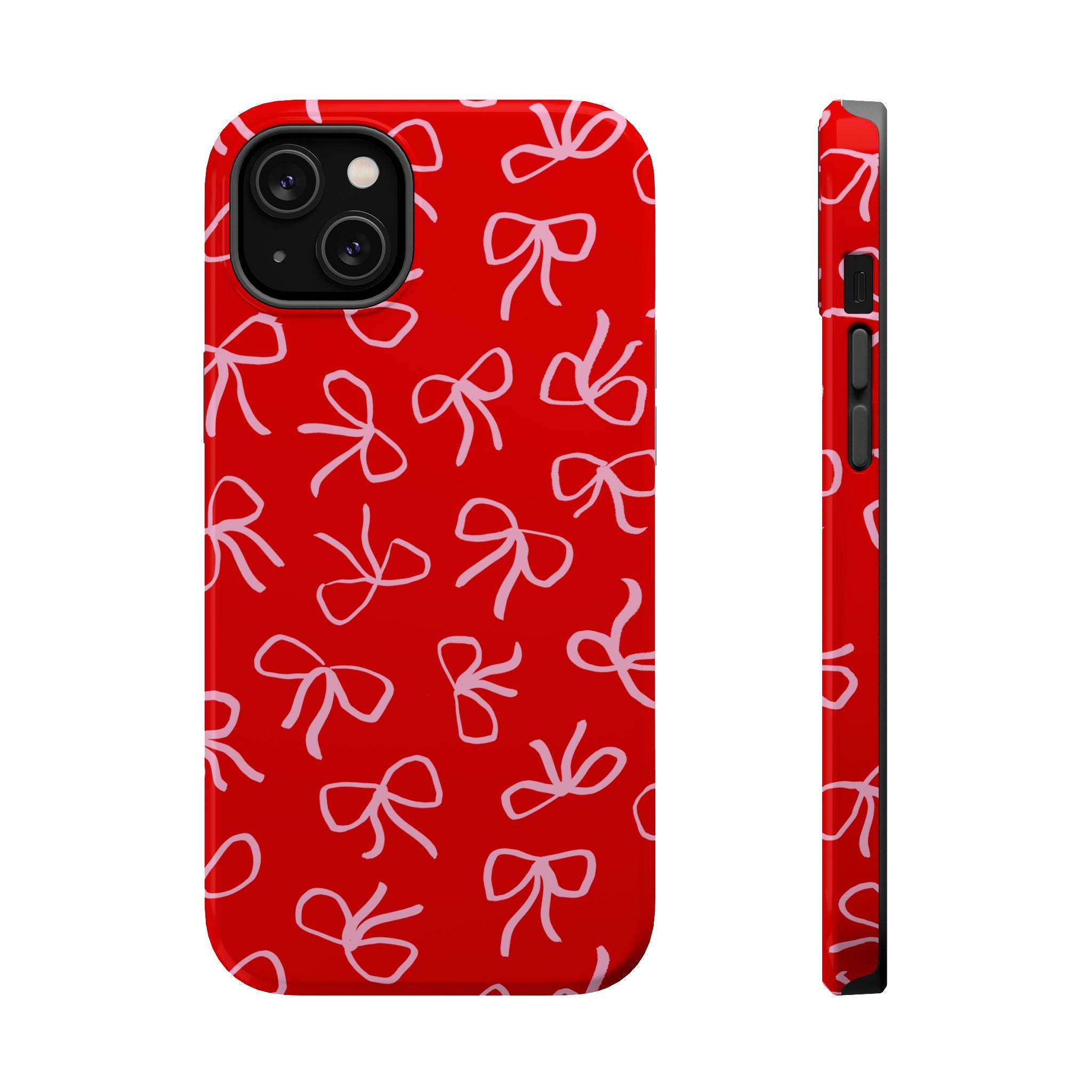 Cute red phone case with bows design, Coquette style MagSafe cover for a flirty and playful look.