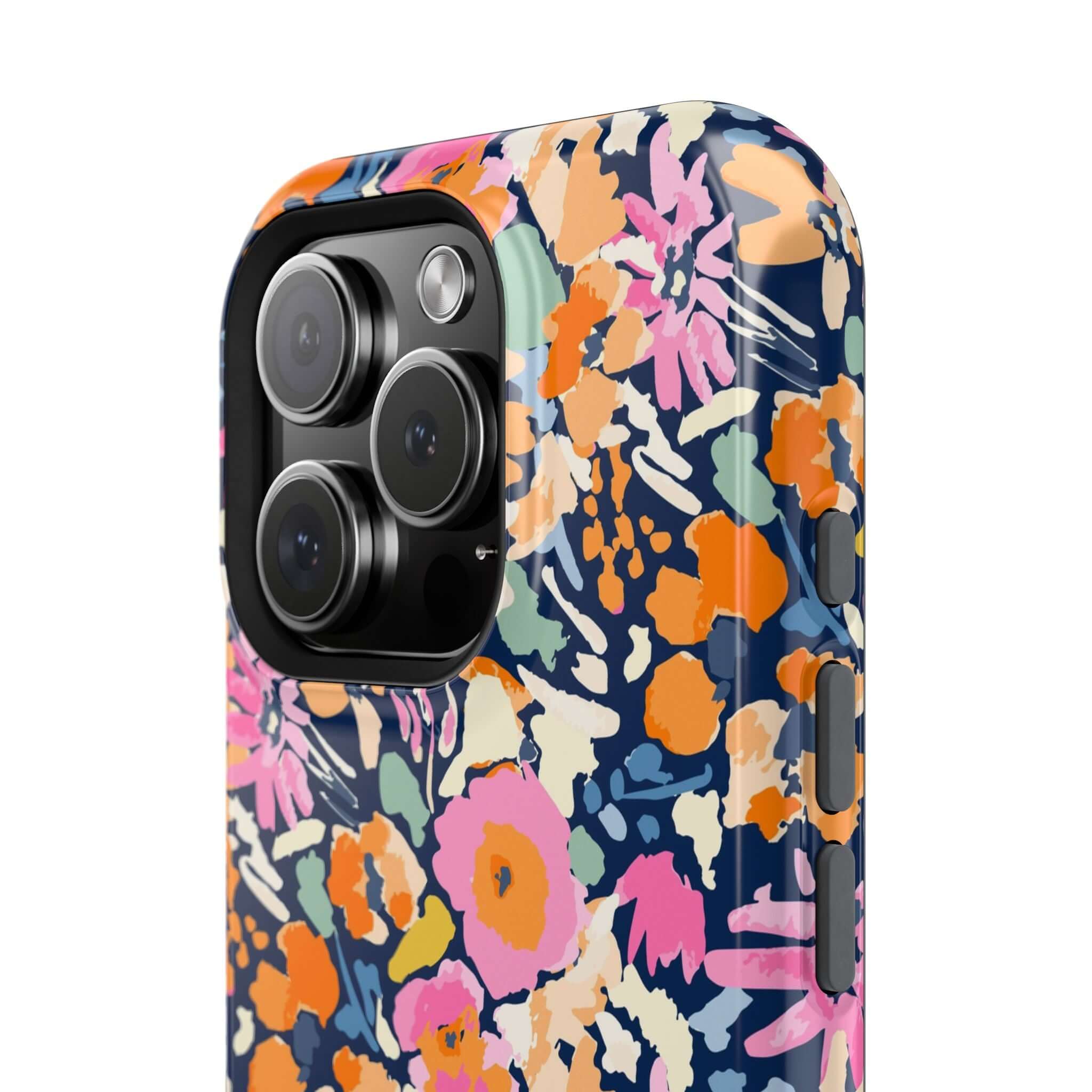 Cute MagSafe iPhone 16 case with colorful floral design, Botanic Burst adds whimsy and protection to your device.