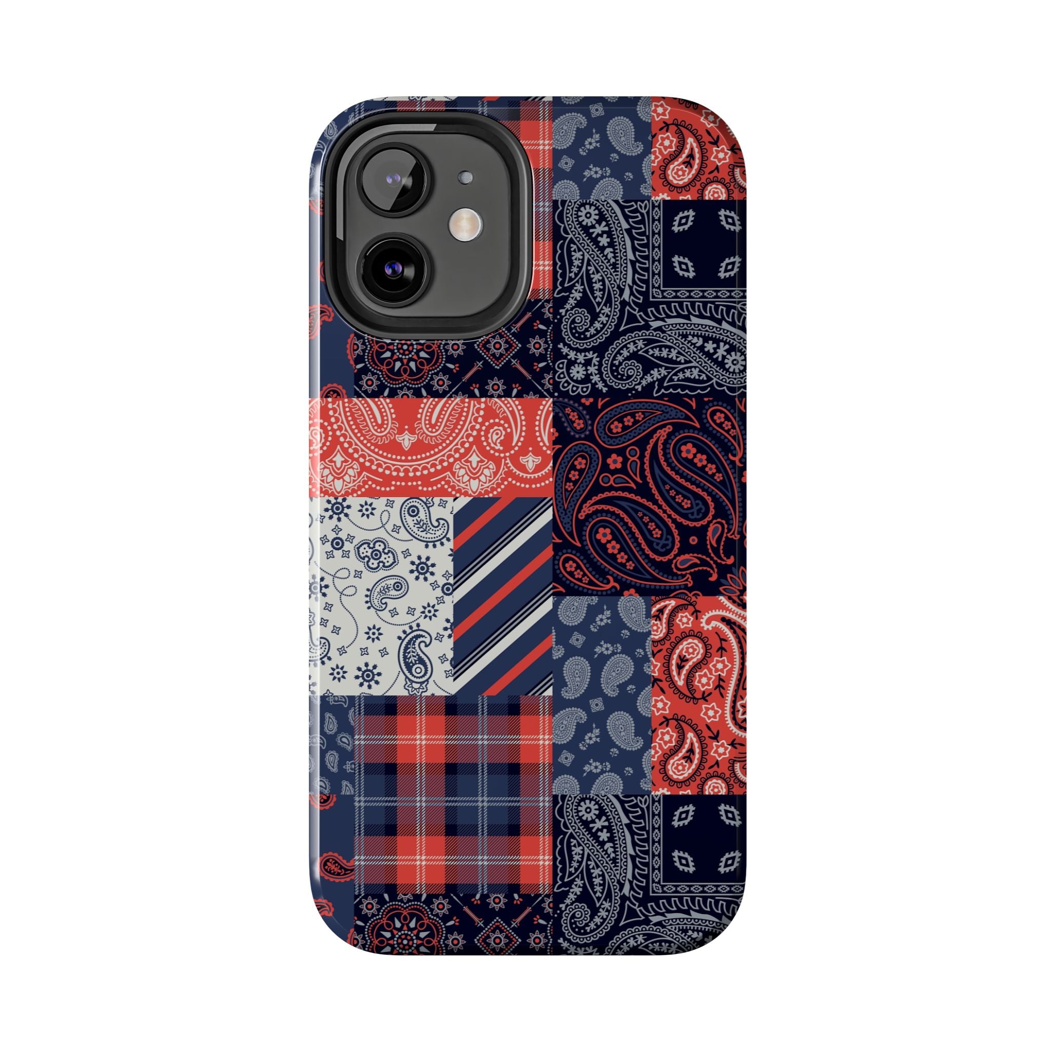 Boho Bandit bandana patchwork iPhone 14 Pro case, cute and bookish phone case with playful design, perfect for fashion-forward protection