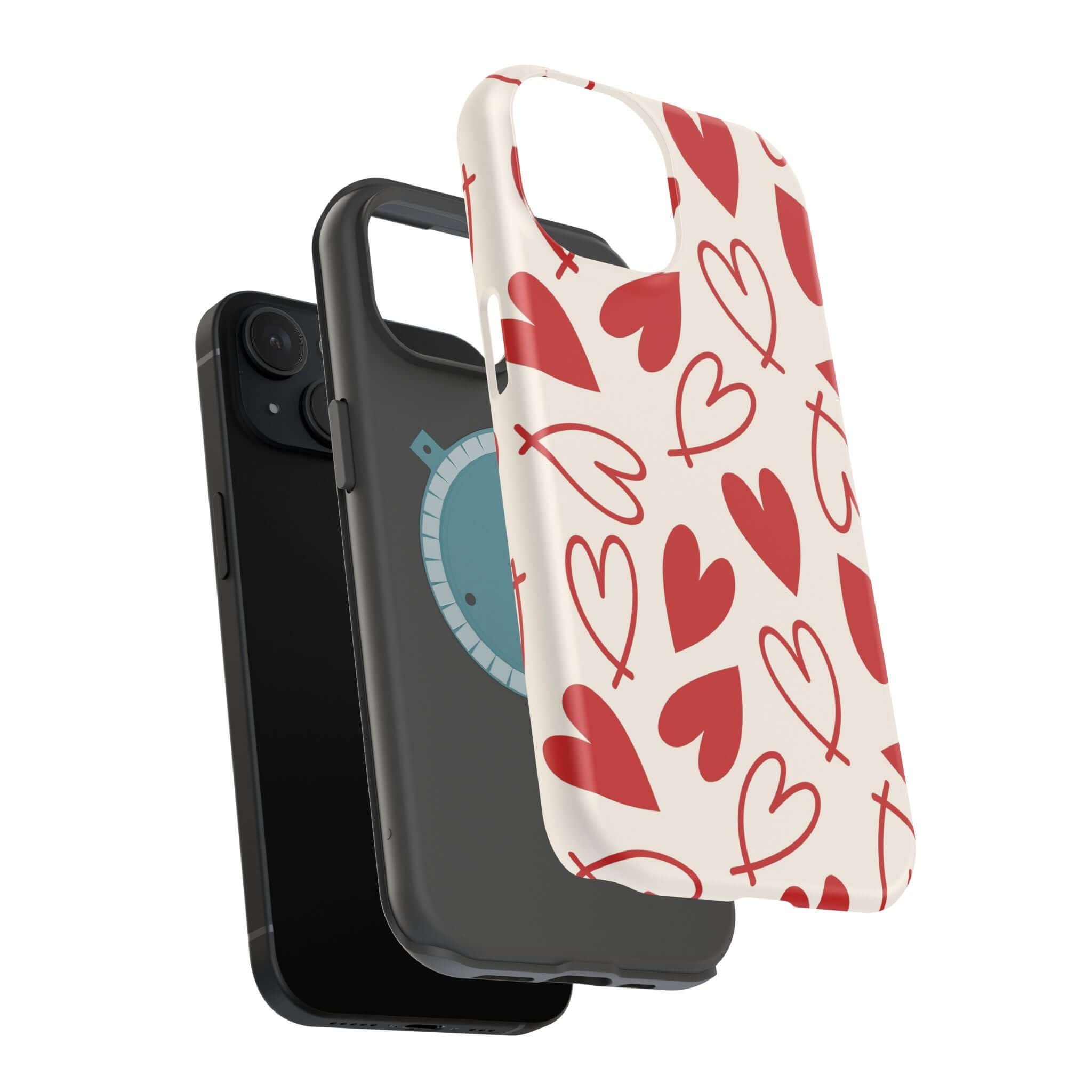 Cute phone case with playful red hearts design, Be Mine iPhone cover, protects and showcases love for your phone.