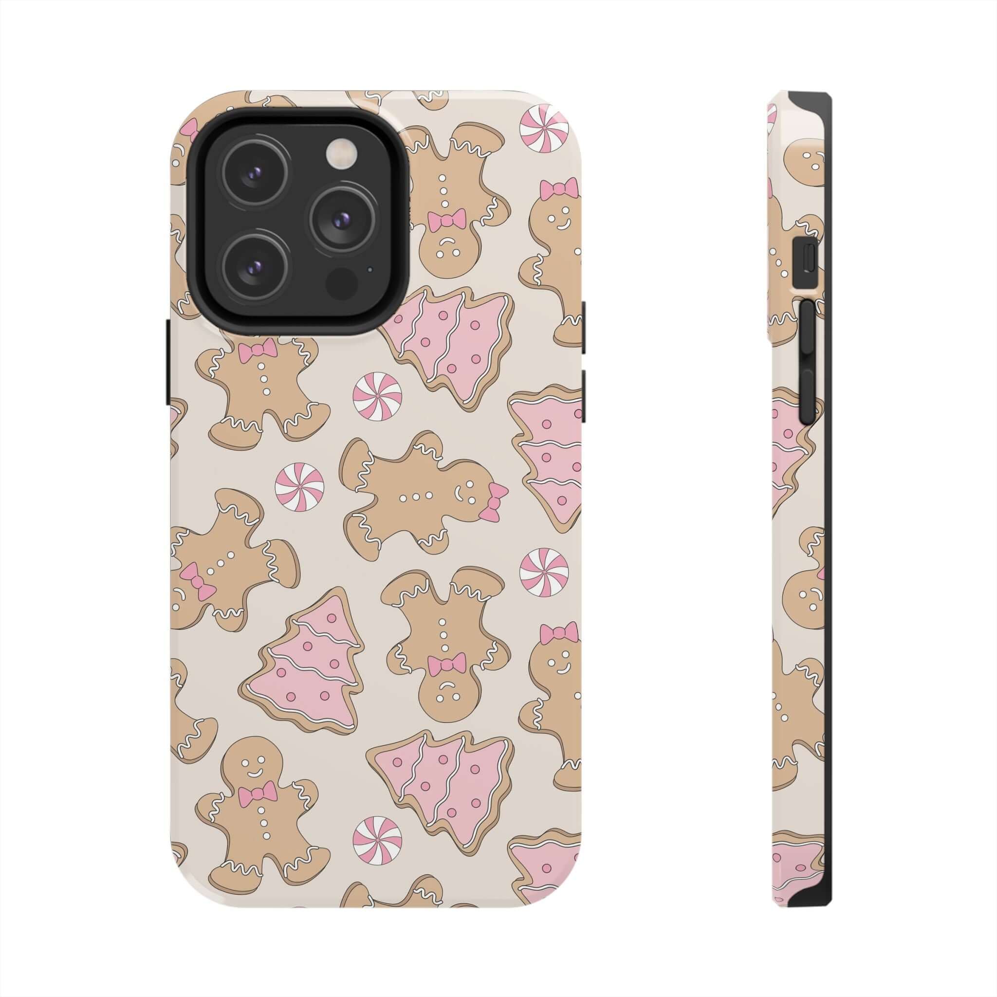 Cute gingerbread girlie Christmas phone case with festive cookie design, perfect for colorful iPhone case lovers and holiday gifting.