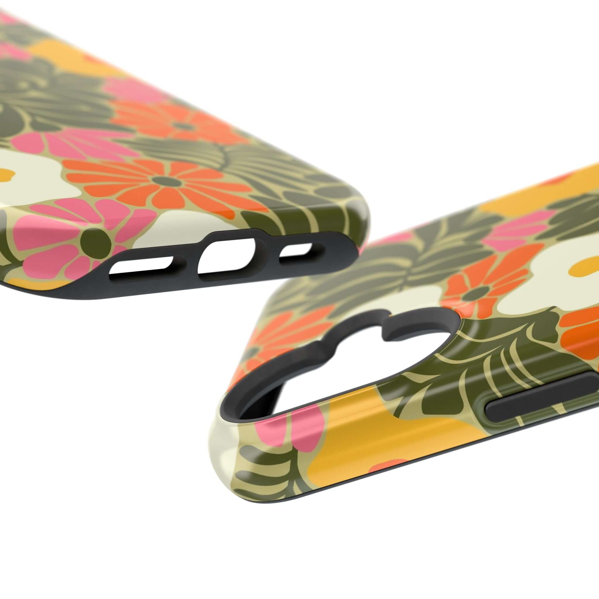 Colorful retro floral phone case for Apple iPhone, showcasing tropical vibes and cute design. Perfect stylish protection!