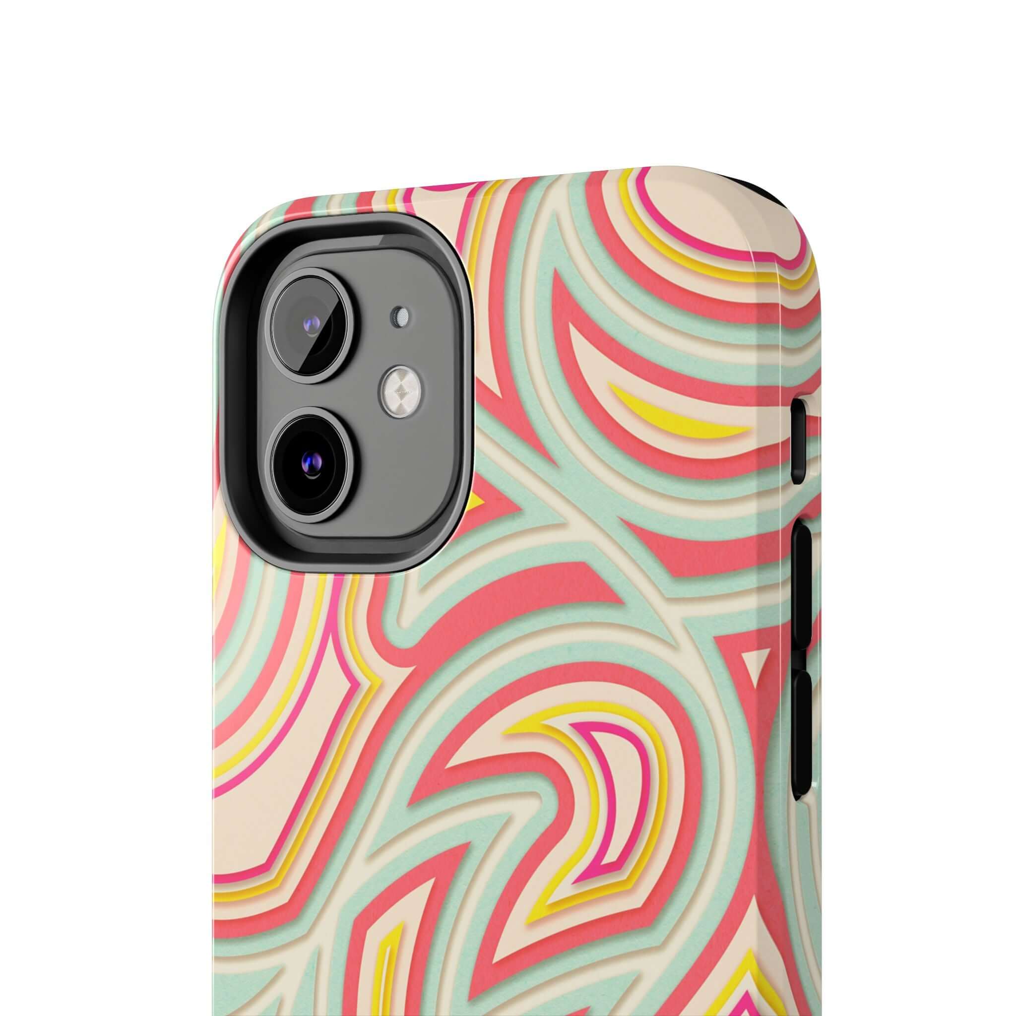 Groovy Waves Retro Abstract Phone Case with colorful swirls and funky design for iPhone. Cute protective phone cover with vibrant retro patterns.