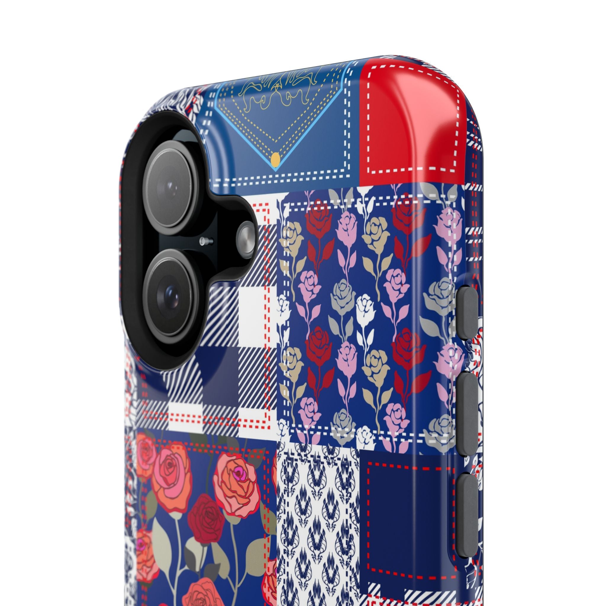 Crimson Bloom | Blue Patchwork Case